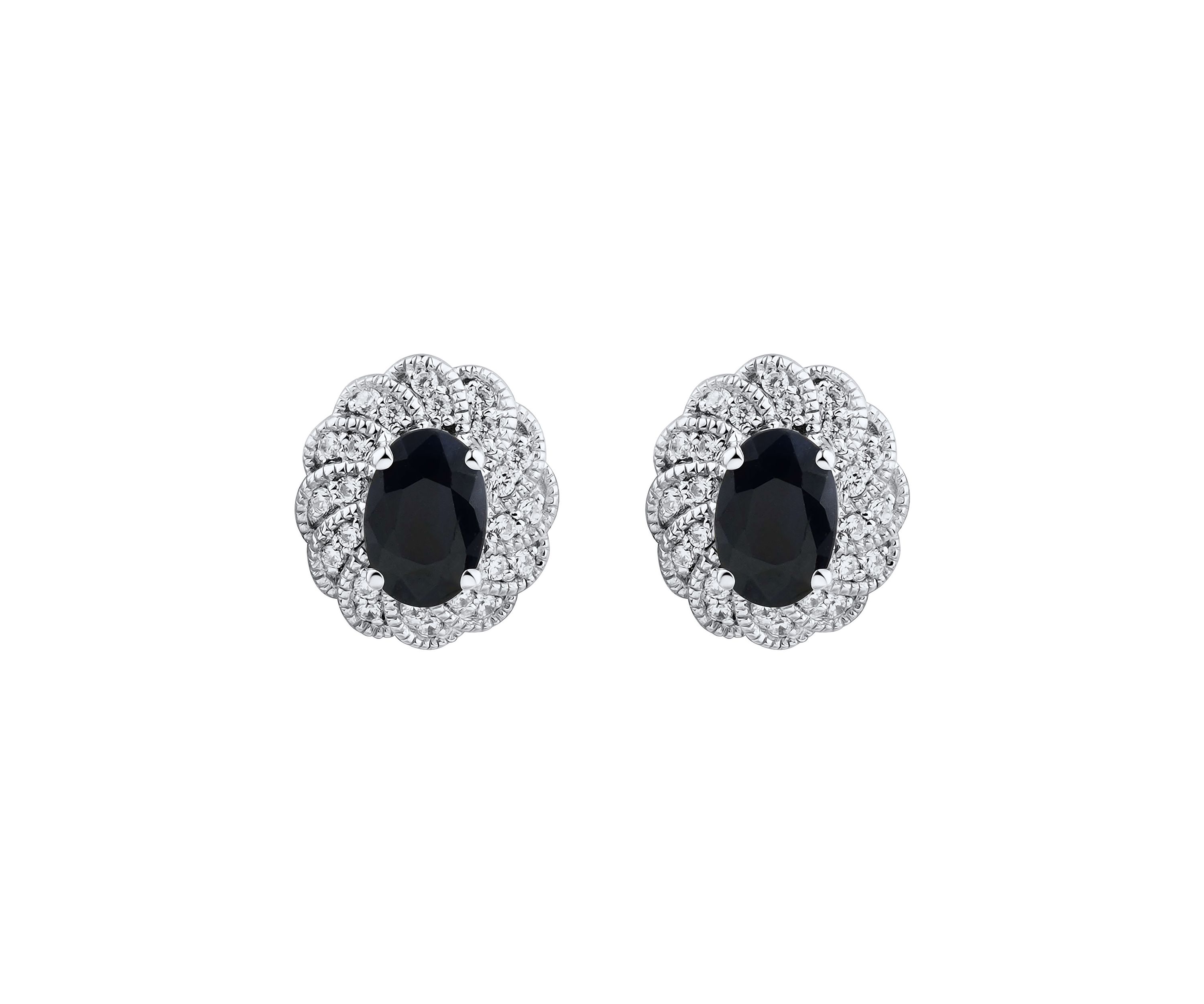 1/6 ct. t.w. Diamond and Blue Sapphire Earrings in 14K White Gold