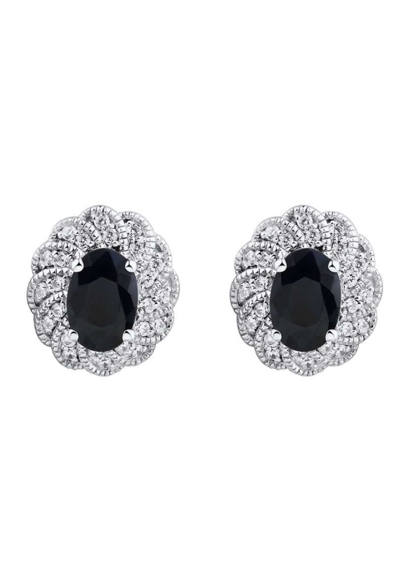 1/6 ct. t.w. Diamond and Blue Sapphire Earrings in 14K White Gold