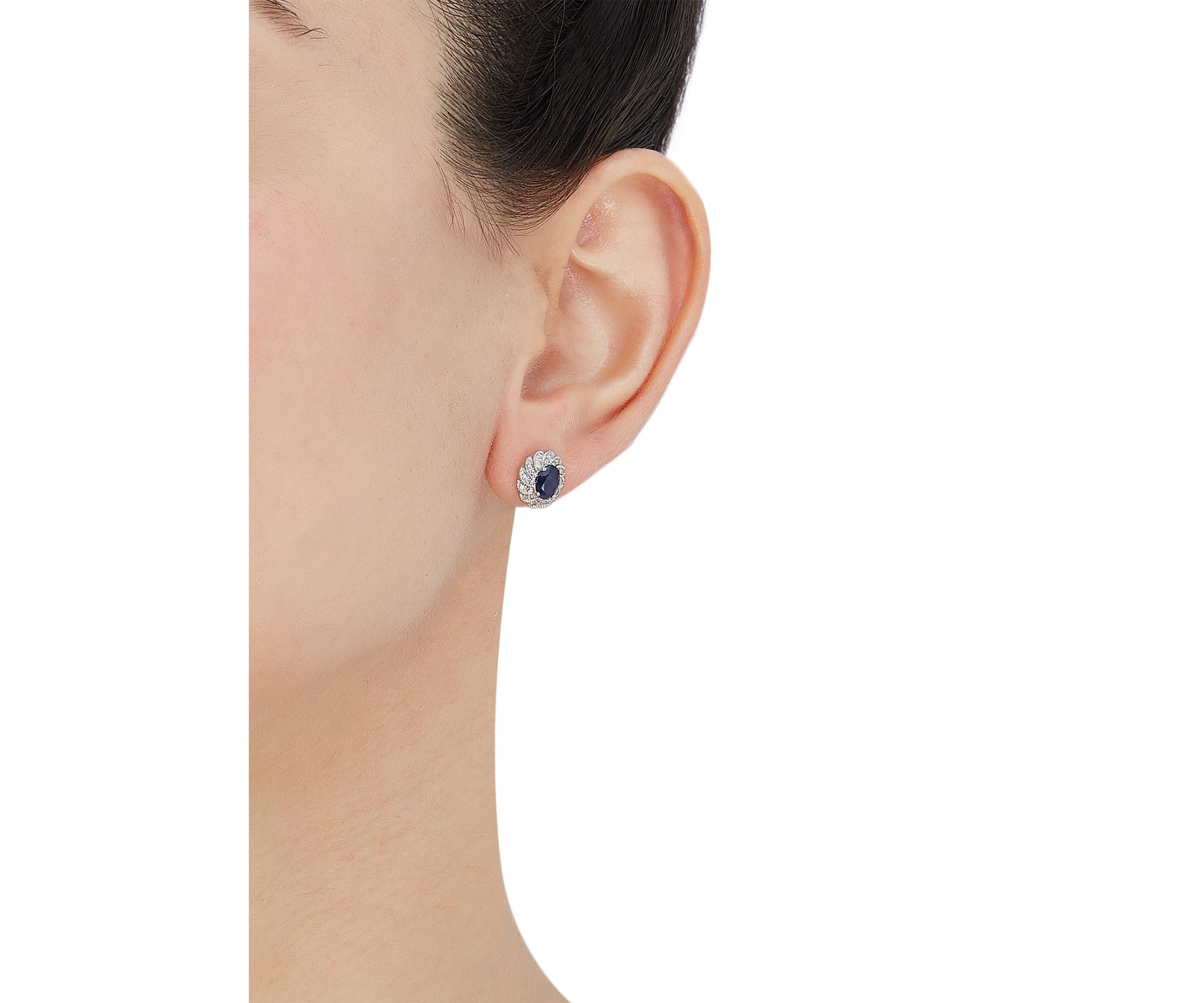 1/6 ct. t.w. Diamond and Blue Sapphire Earrings in 14K White Gold