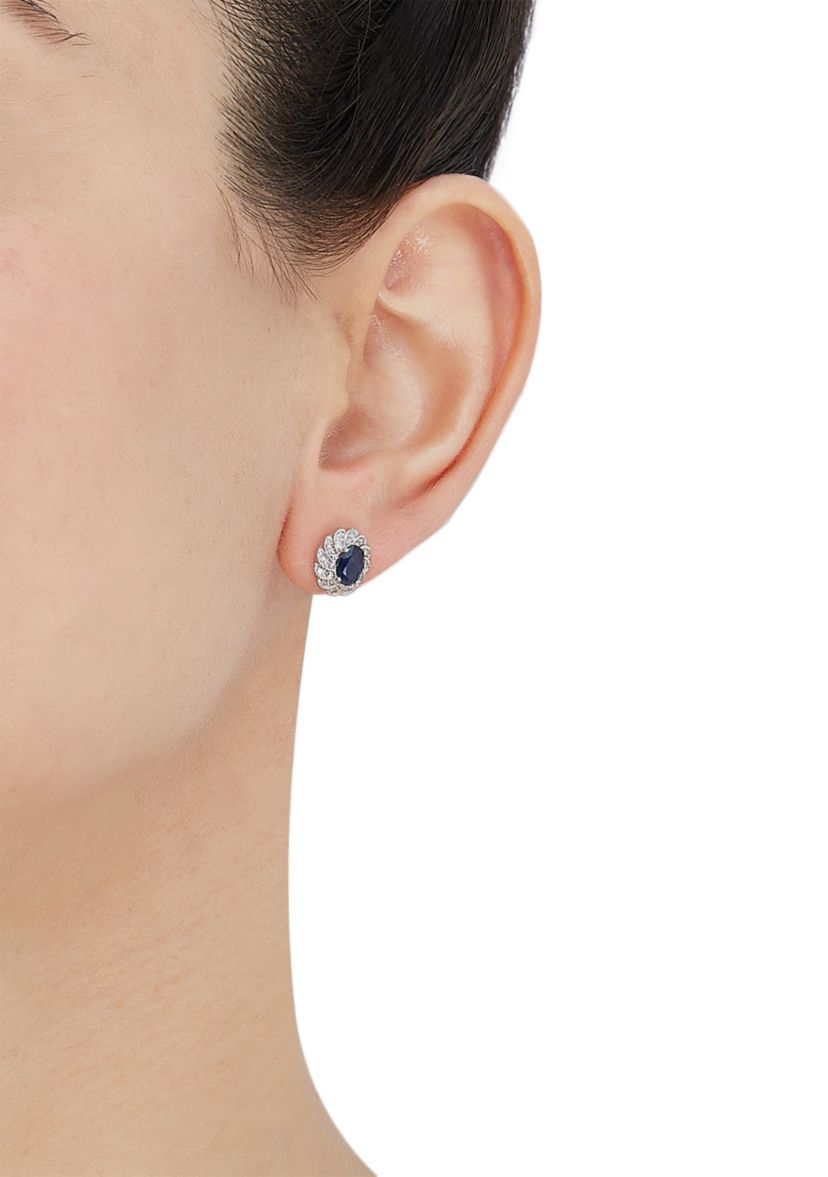 1/6 ct. t.w. Diamond and Blue Sapphire Earrings in 14K White Gold