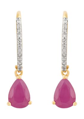 Belk & Co 1/10 ct. t.w. Ruby and Diamond Earrings in 10K Yellow Gold