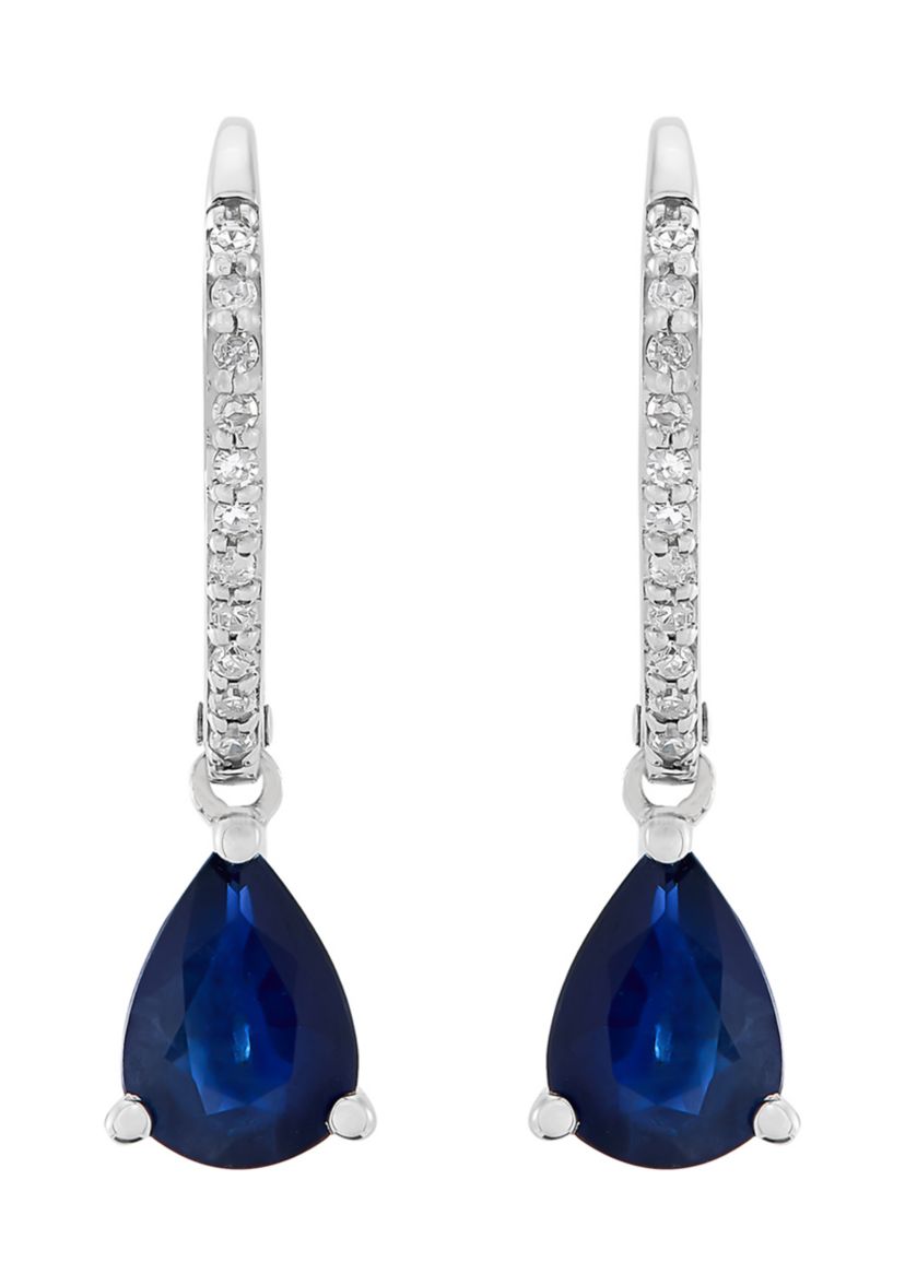 Sapphire and 1/10 ct. t.w. Diamond Earrings in 10K White Gold