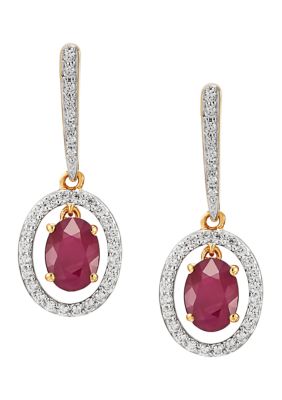 Belk & Co Ruby and 1/4 ct. t.w. Diamond Dangle Earrings in 10K Yellow Gold