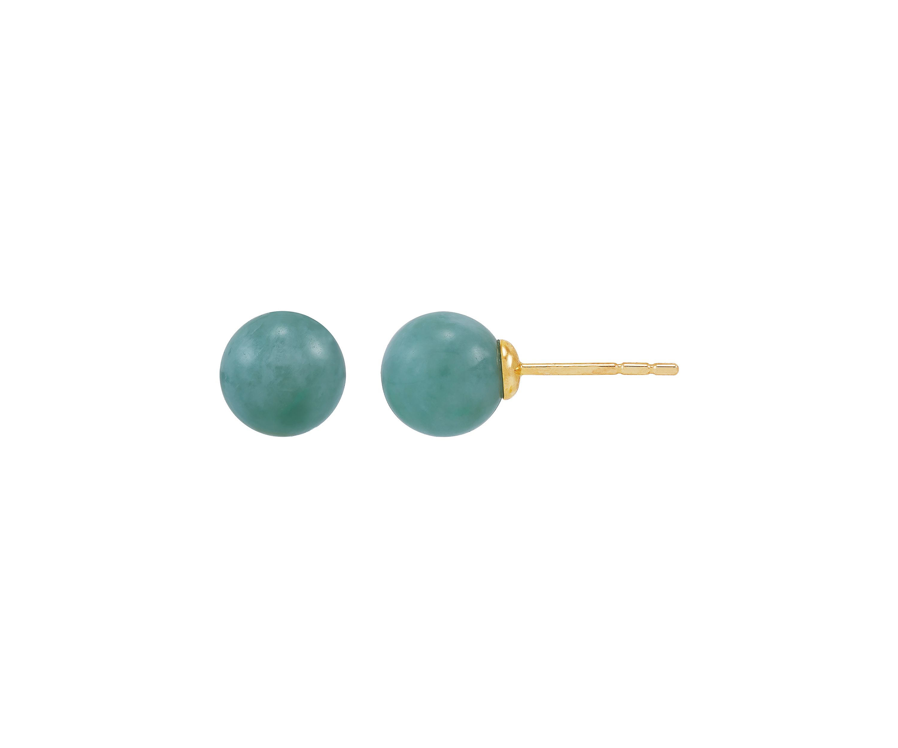 Round Natural Jade Stud Earrings in 10K Yellow Gold