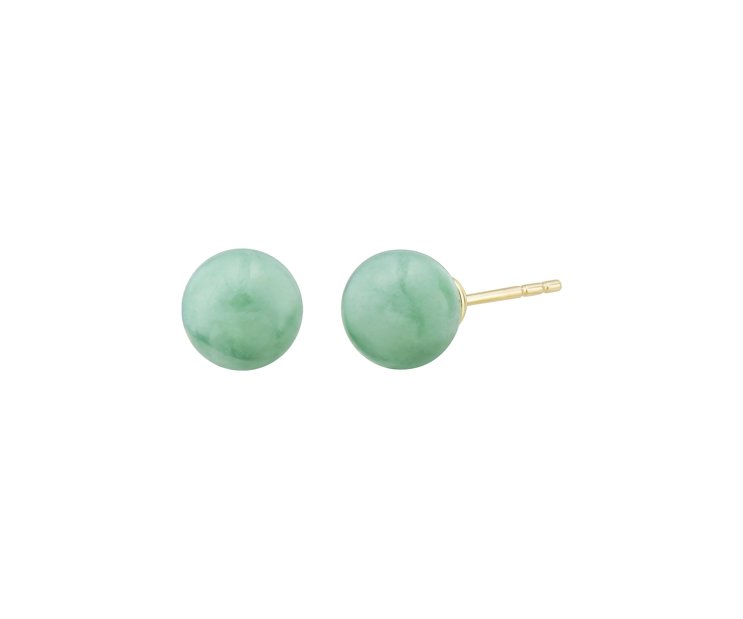 Round Natural Jade Stud Earrings in 10K Yellow Gold