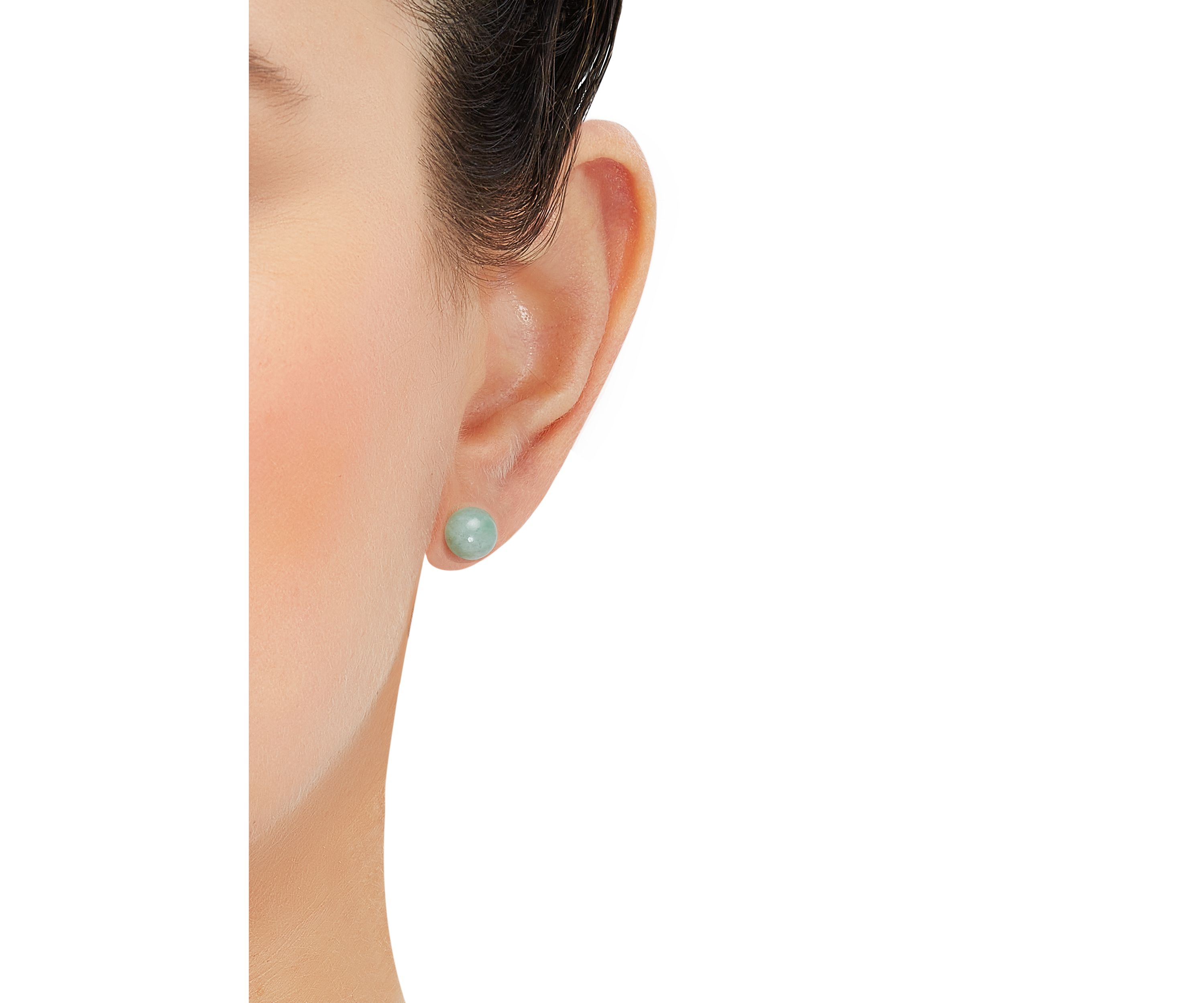 Round Natural Jade Stud Earrings in 10K Yellow Gold