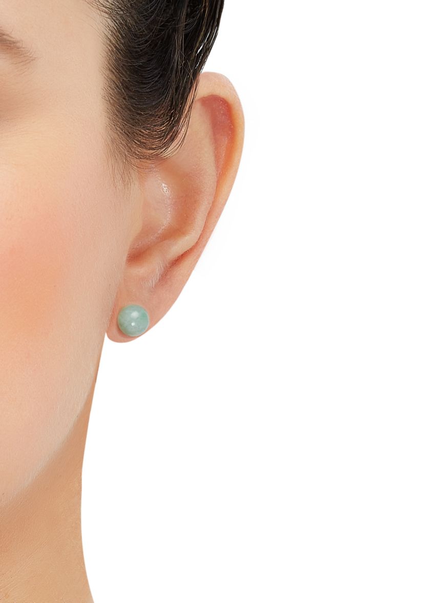 Round Natural Jade Stud Earrings in 10K Yellow Gold
