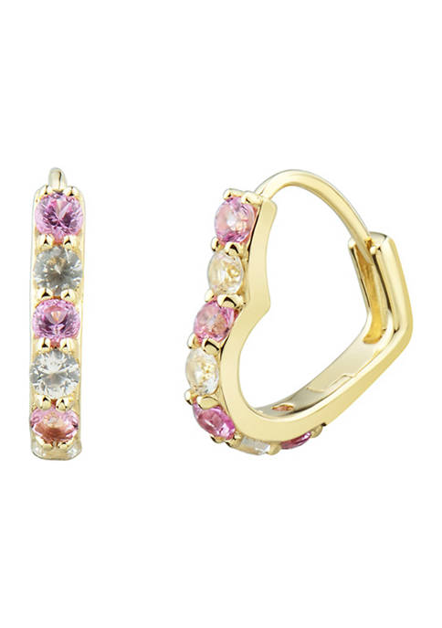 Lab Created Pink Sapphire and Lab Created White Sapphire Huggies Earring in 10K Yellow Gold