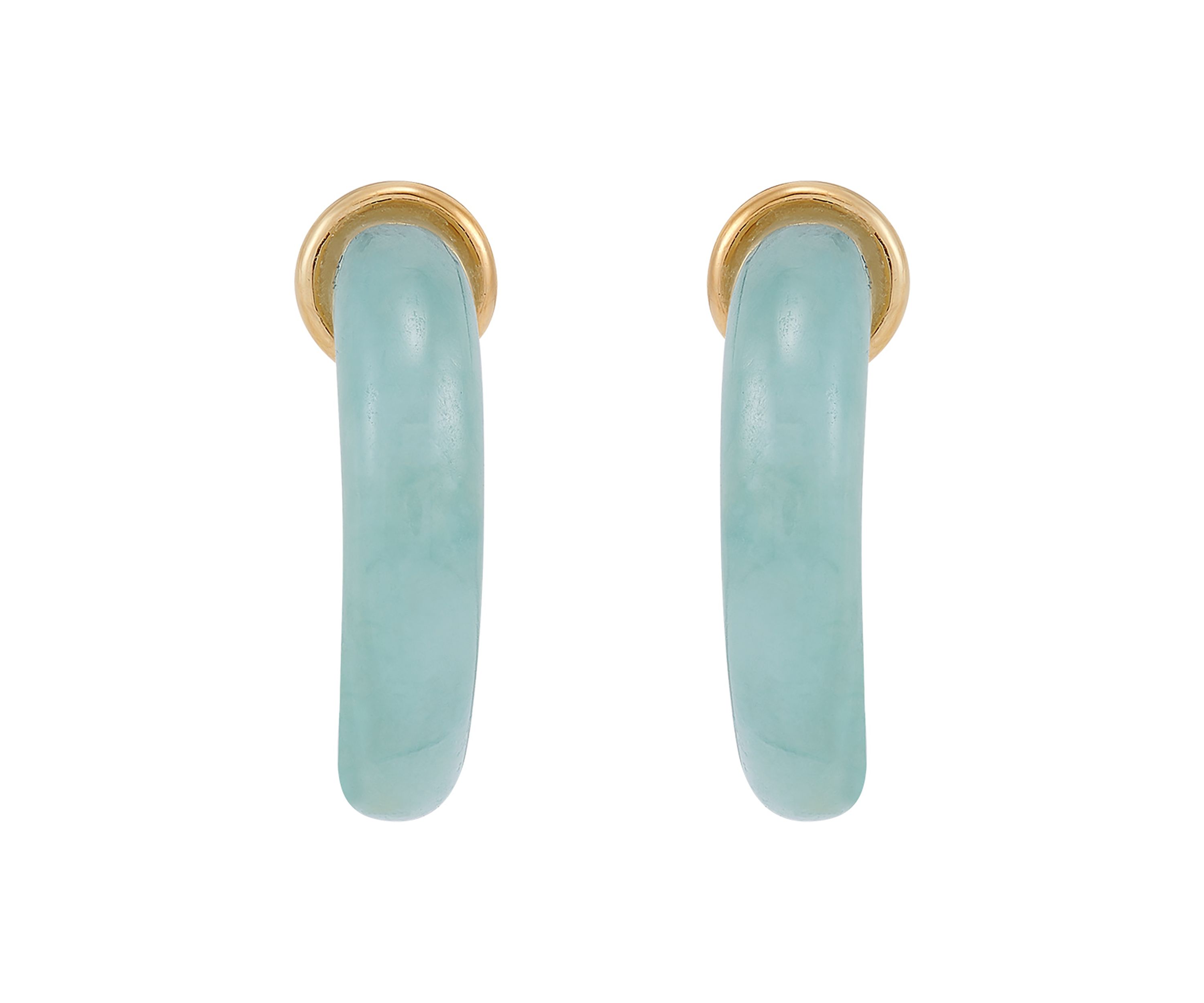 Natural Jade Hoop Earrings in 10K Yellow Gold