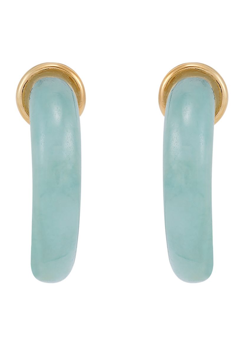Natural Jade Hoop Earrings in 10K Yellow Gold