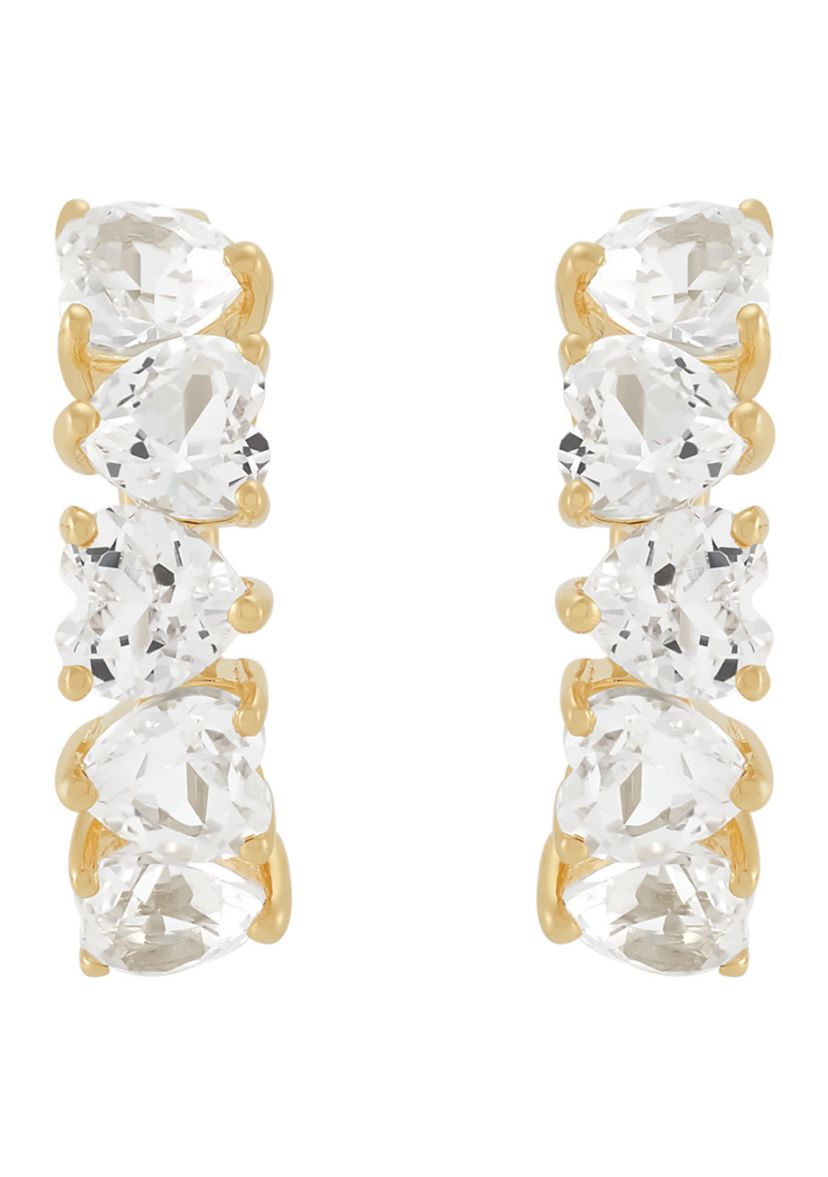 Lab Grown White Sapphire Hoop Earrings in Gold Over Silver