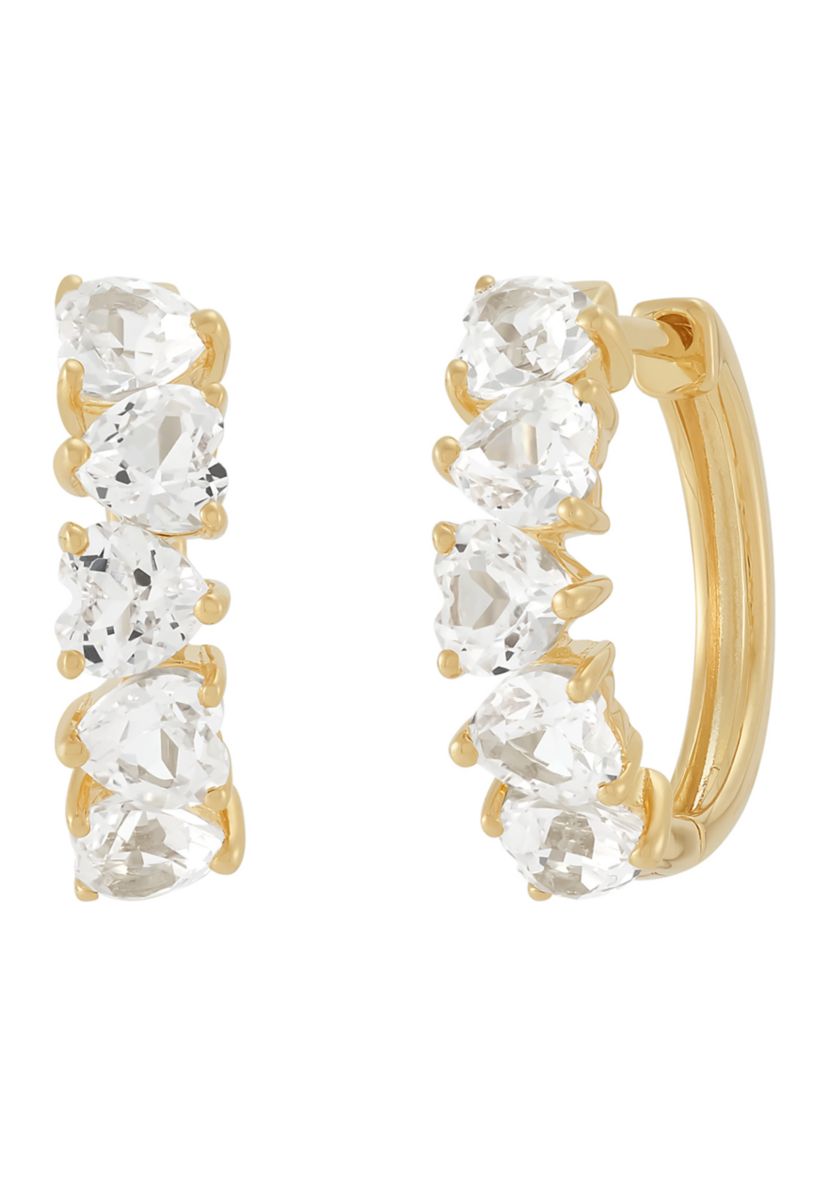 Lab Grown White Sapphire Hoop Earrings in Gold Over Silver