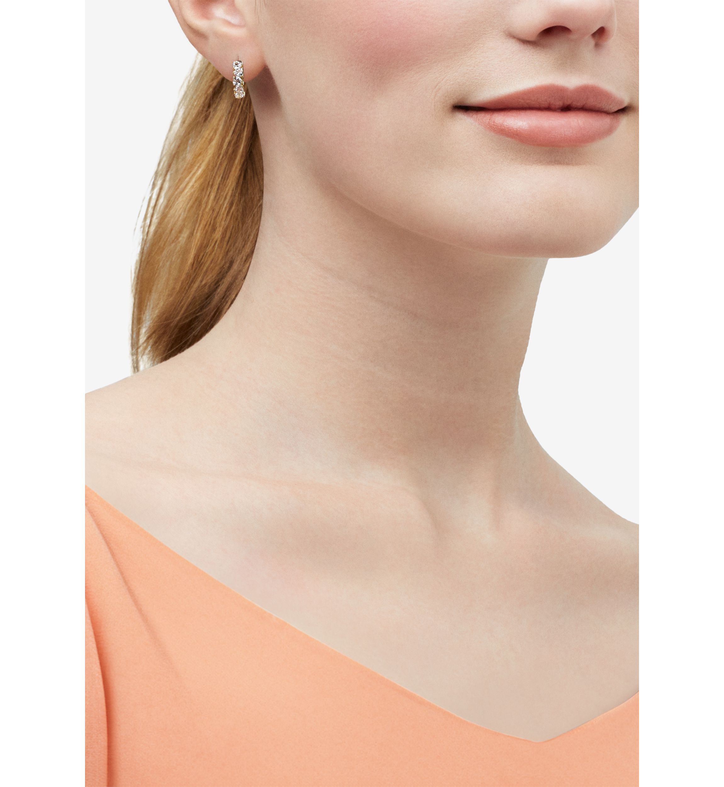Lab Grown White Sapphire Hoop Earrings in Gold Over Silver