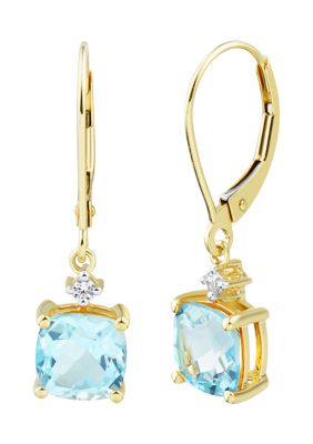 Belk & Co 1/10 ct. t.w. Diamond and Sky Blue Topaz Earrings in 10K Yellow Gold
