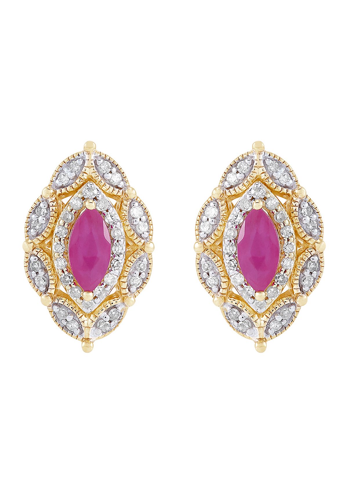 1/5 ct. t.w. Diamond and Ruby Stud Earrings in 10K Yellow Gold