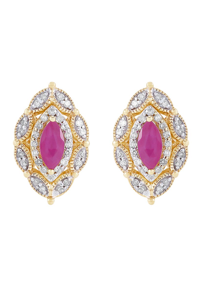 1/5 ct. t.w. Diamond and Ruby Stud Earrings in 10K Yellow Gold