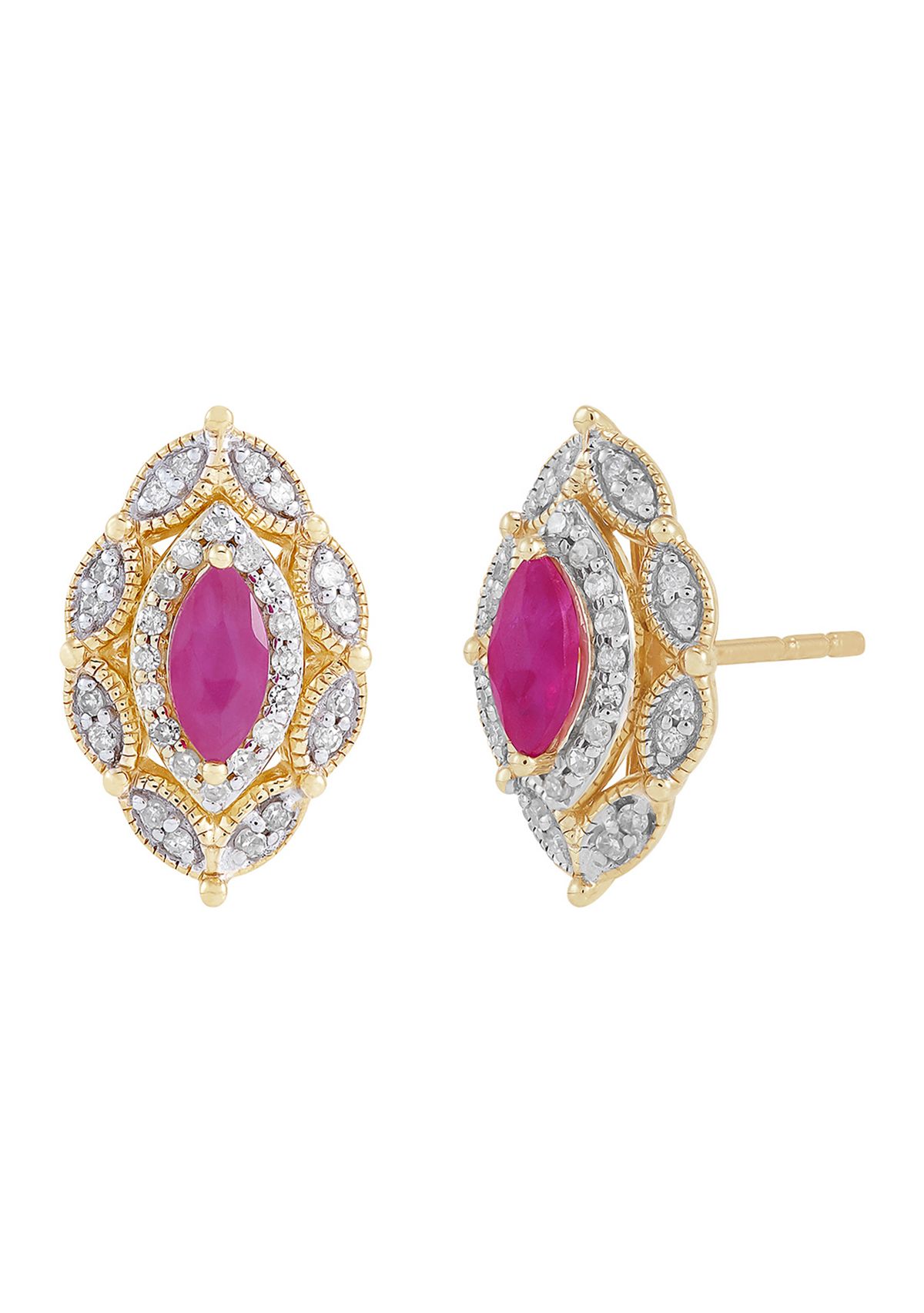 1/5 ct. t.w. Diamond and Ruby Stud Earrings in 10K Yellow Gold