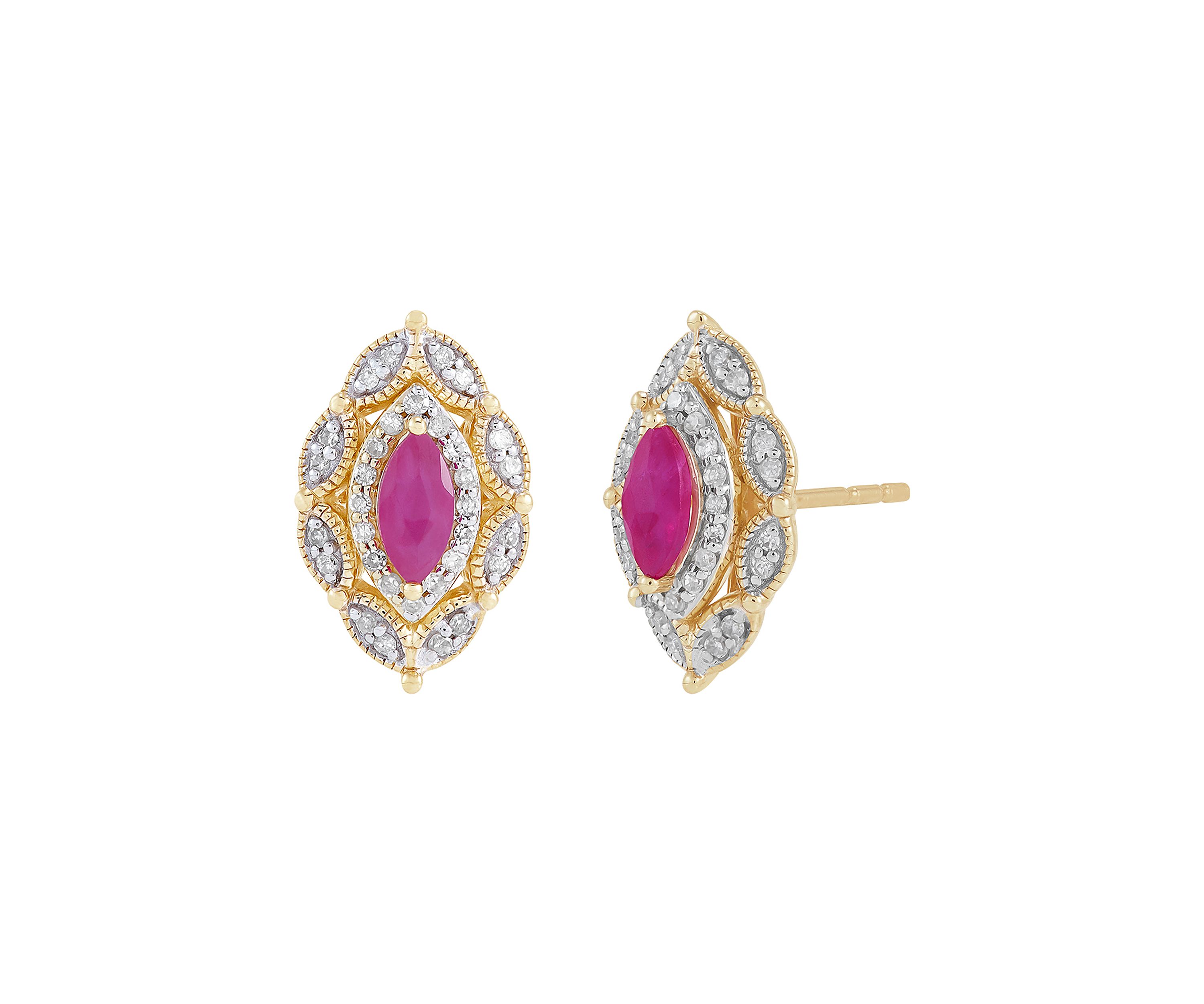 1/5 ct. t.w. Diamond and Ruby Stud Earrings in 10K Yellow Gold