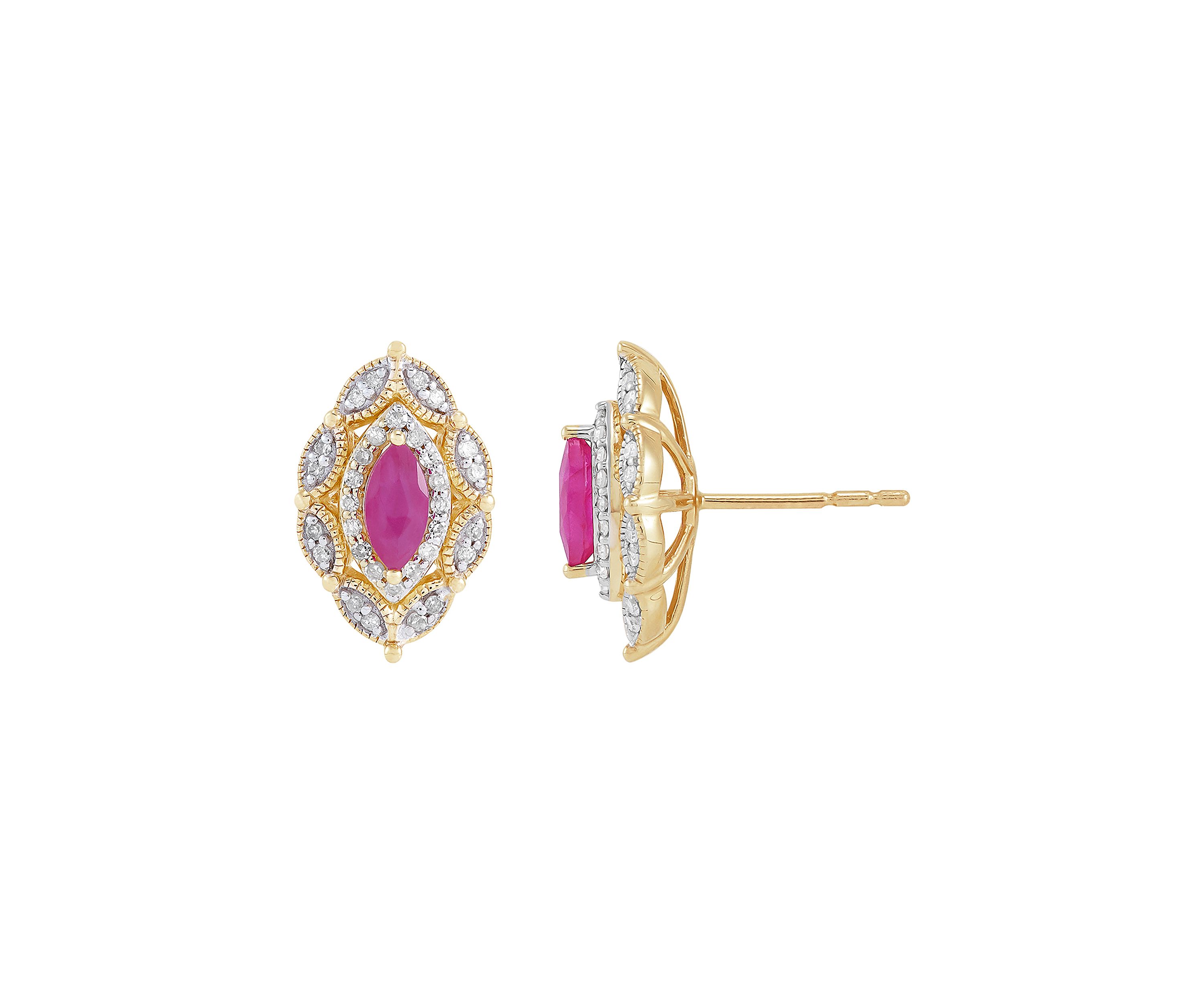 1/5 ct. t.w. Diamond and Ruby Stud Earrings in 10K Yellow Gold