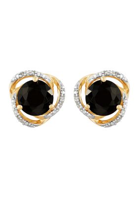 Belk & Co 1/10 ct. t.w. Diamond and Onyx Stud Earrings in 10K Yellow Gold