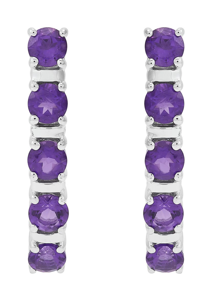 Amethyst Hoop Earrings in Sterling Silver