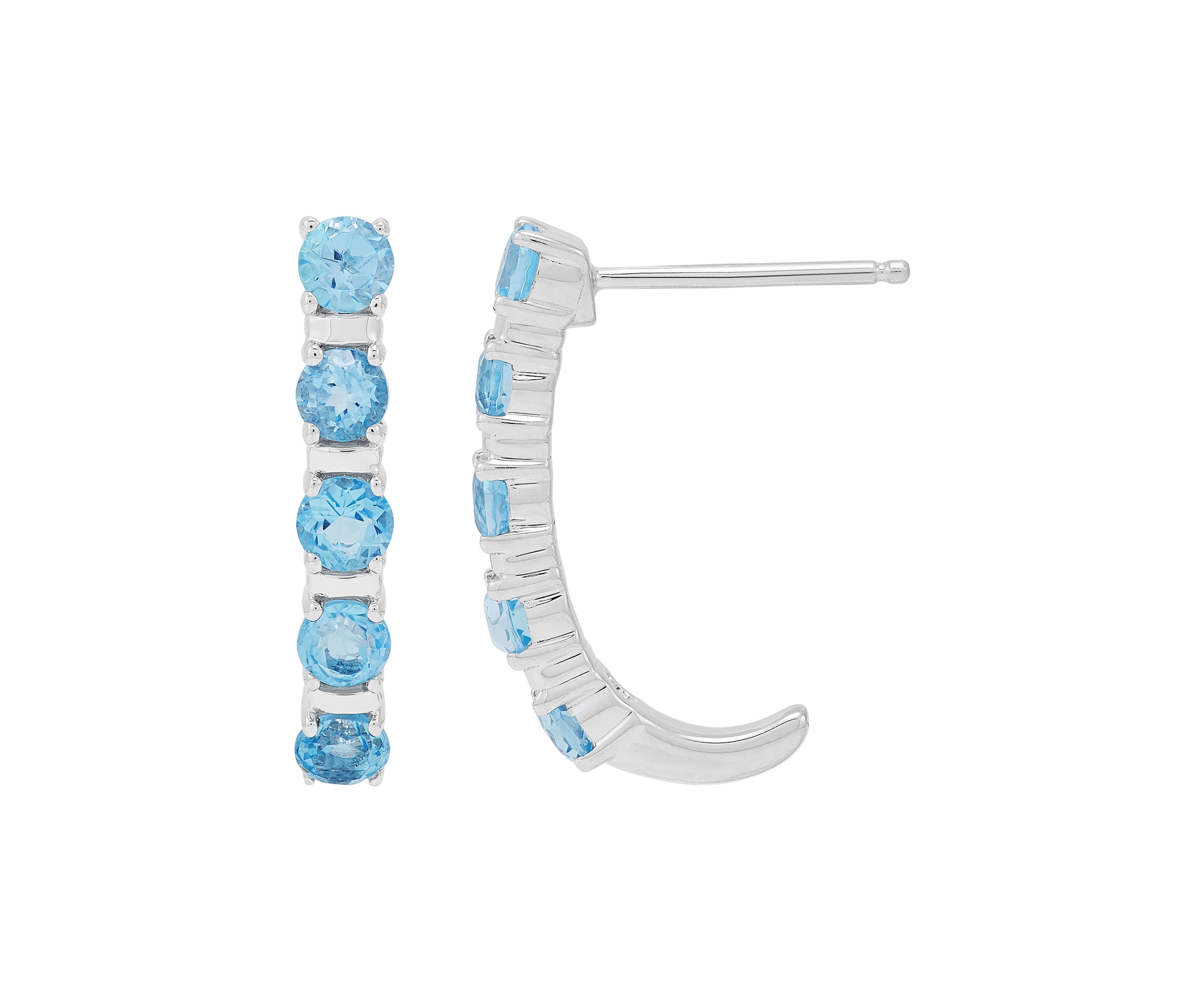 Blue Topaz Hoop Earrings in Sterling Silver