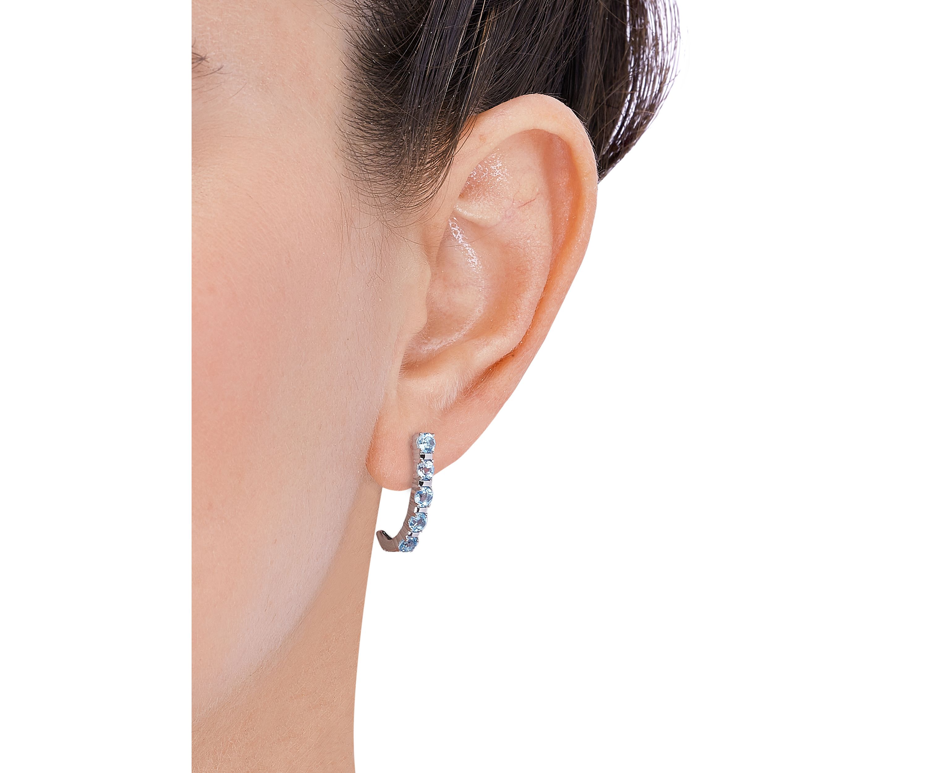 Blue Topaz Hoop Earrings in Sterling Silver