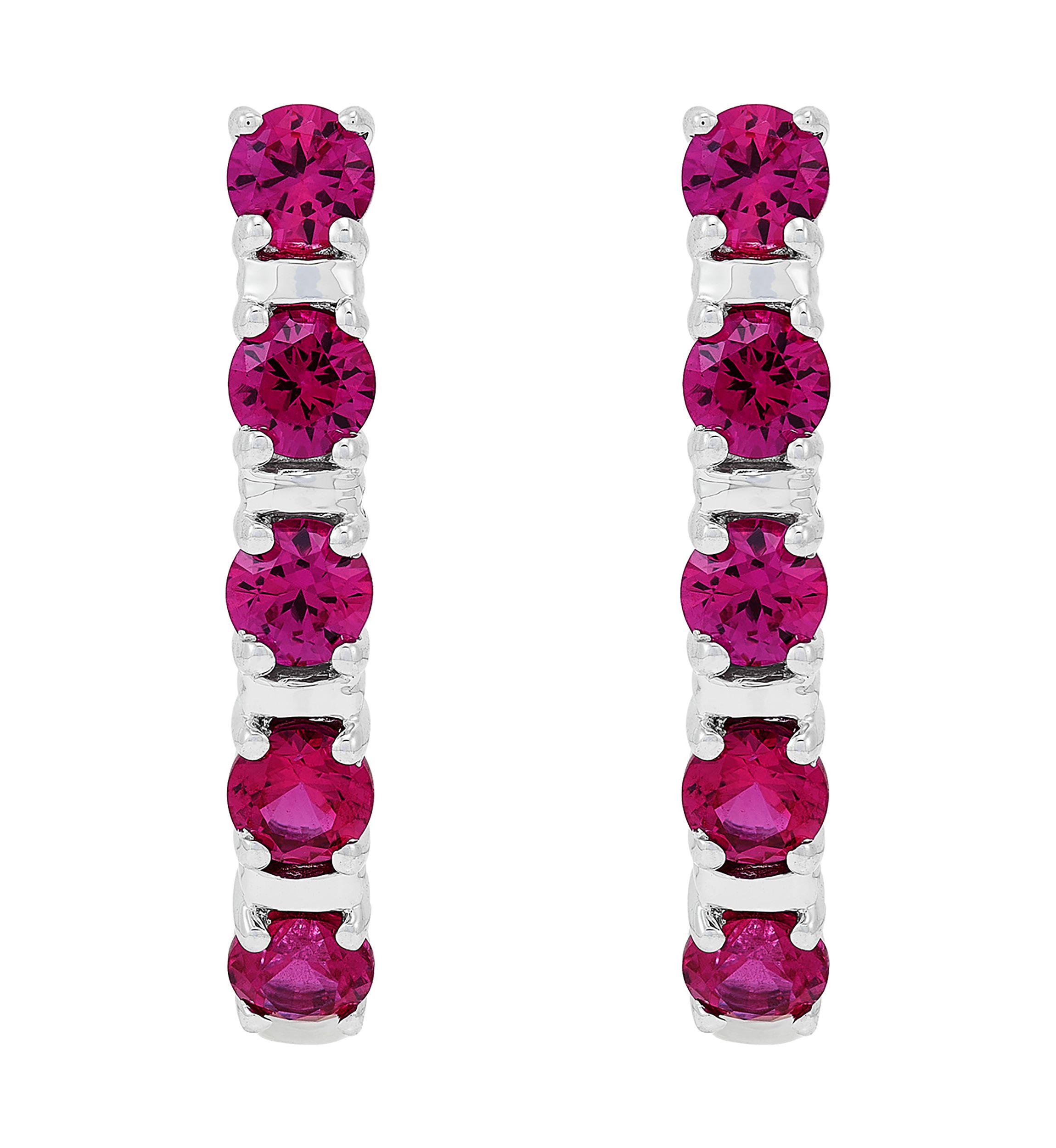 Lab Created  Ruby Hoop Earrings in Sterling SIiver