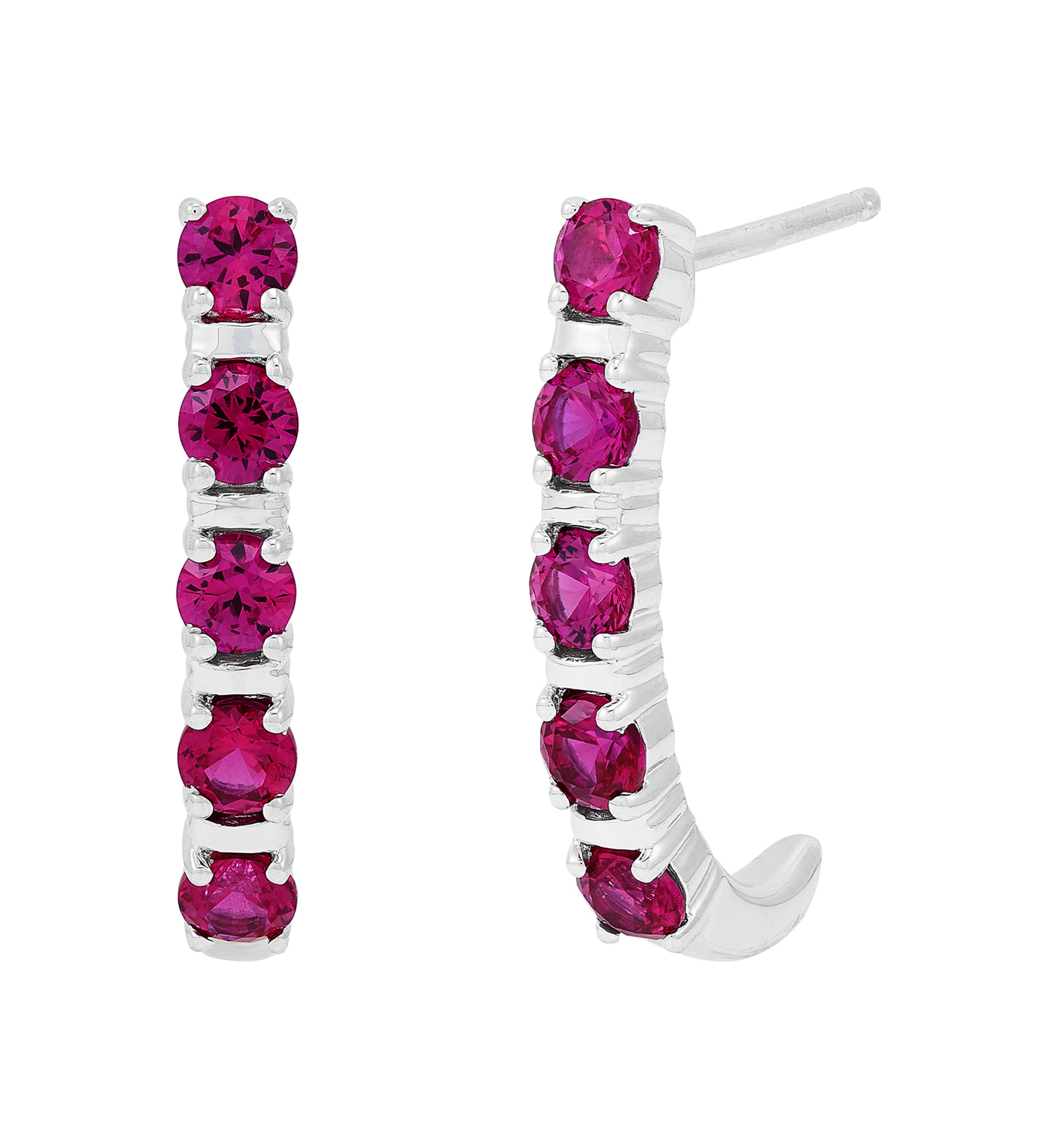 Lab Created  Ruby Hoop Earrings in Sterling SIiver