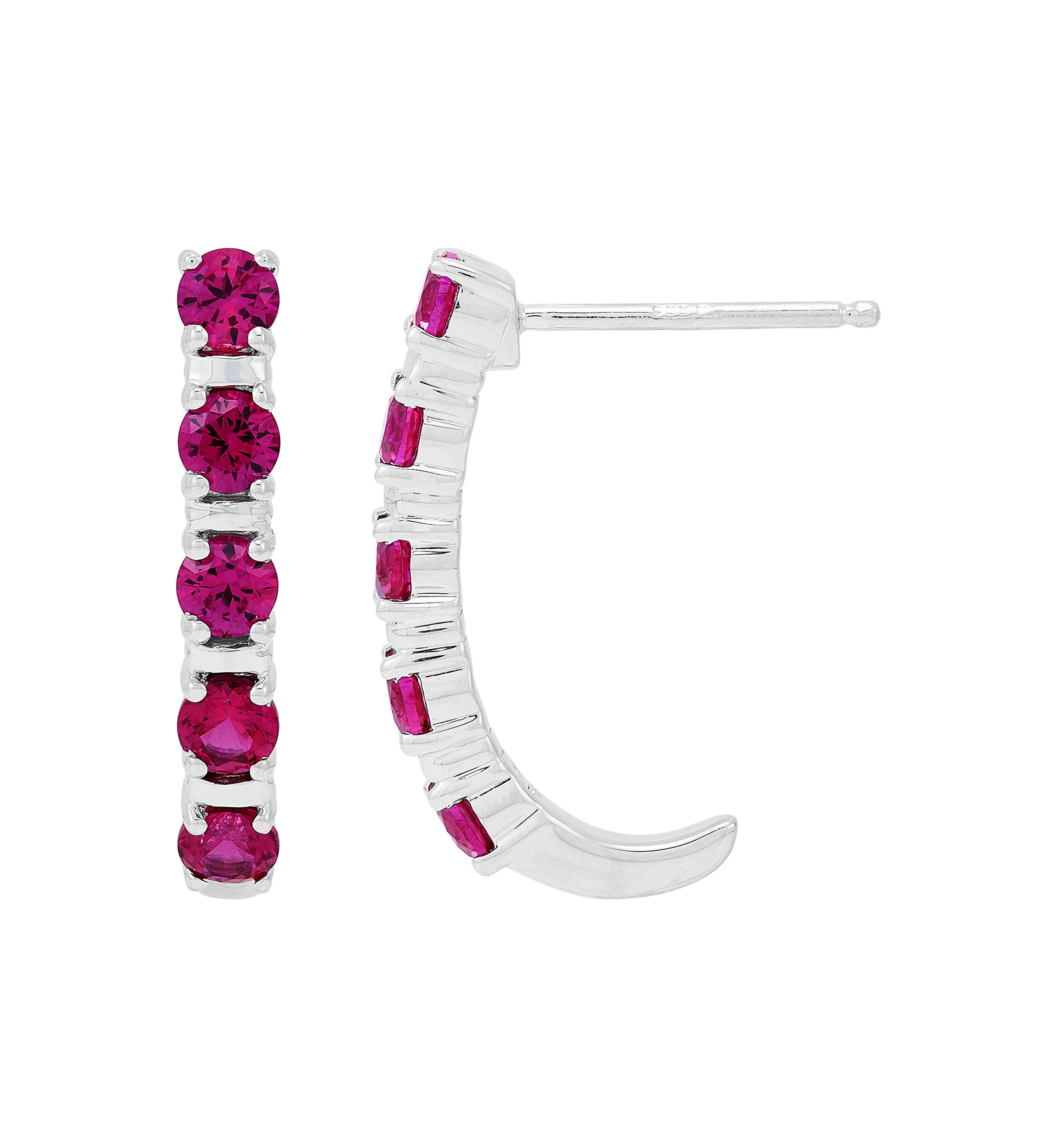 Lab Created  Ruby Hoop Earrings in Sterling SIiver
