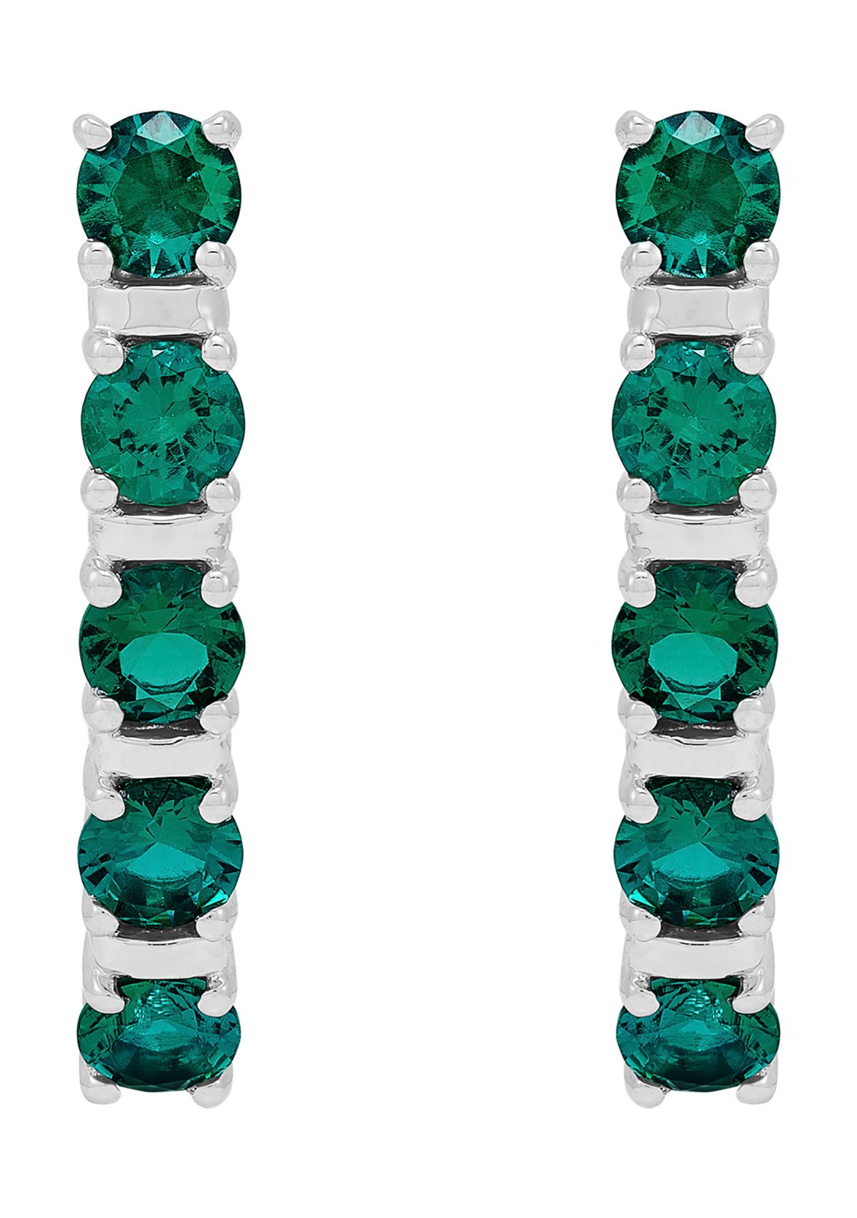 Lab Created Emerald Hoop Earrings in Sterling Silver