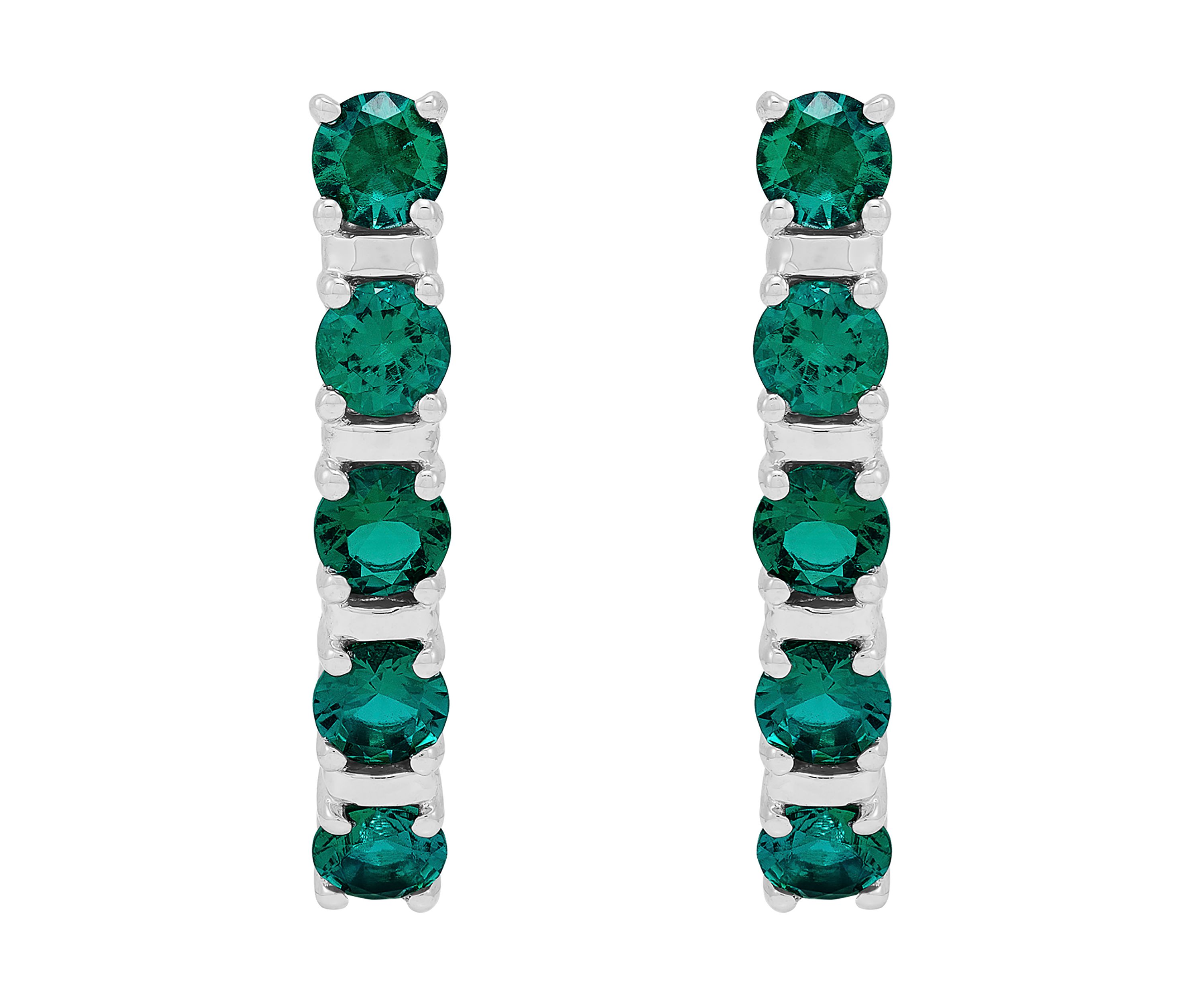 Lab Created Emerald Hoop Earrings in Sterling Silver