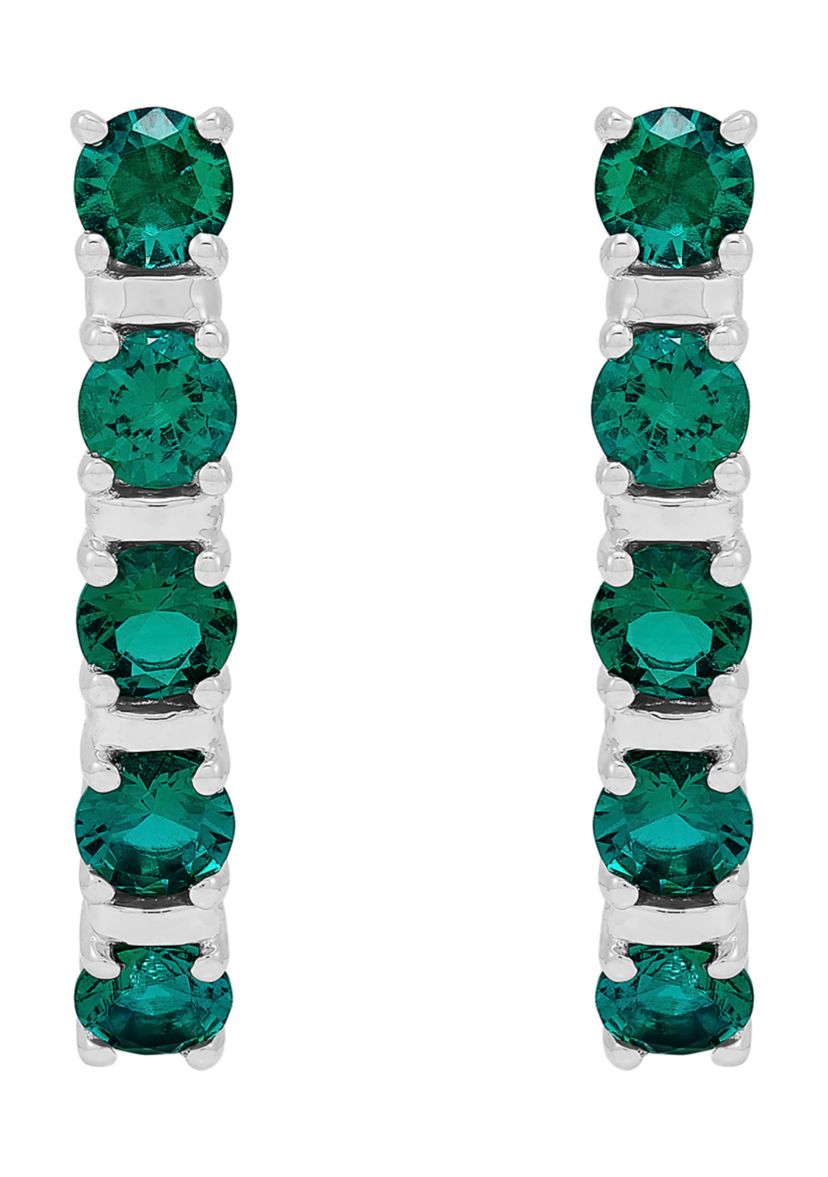Lab Created Emerald Hoop Earrings in Sterling Silver