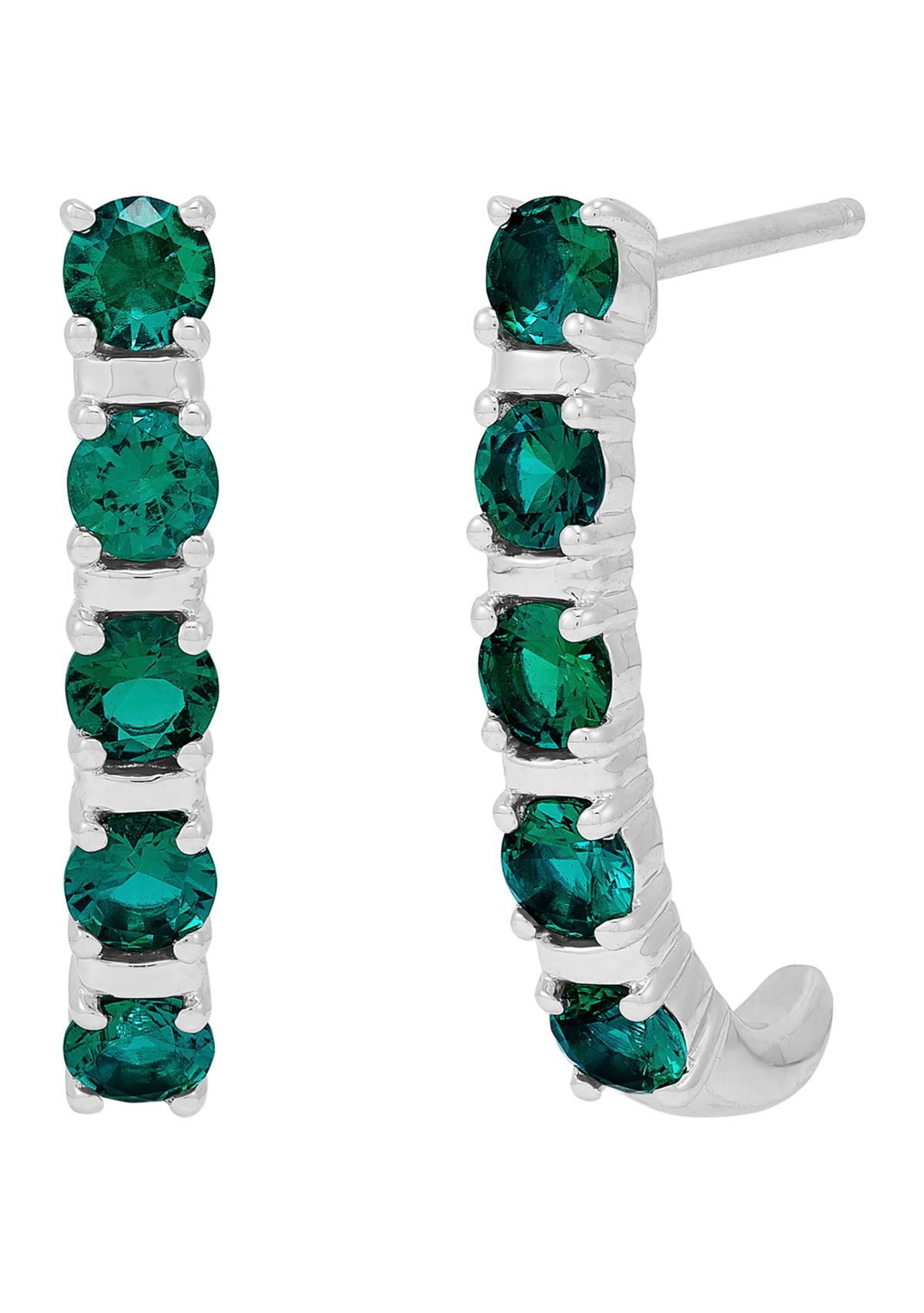 Lab Created Emerald Hoop Earrings in Sterling Silver