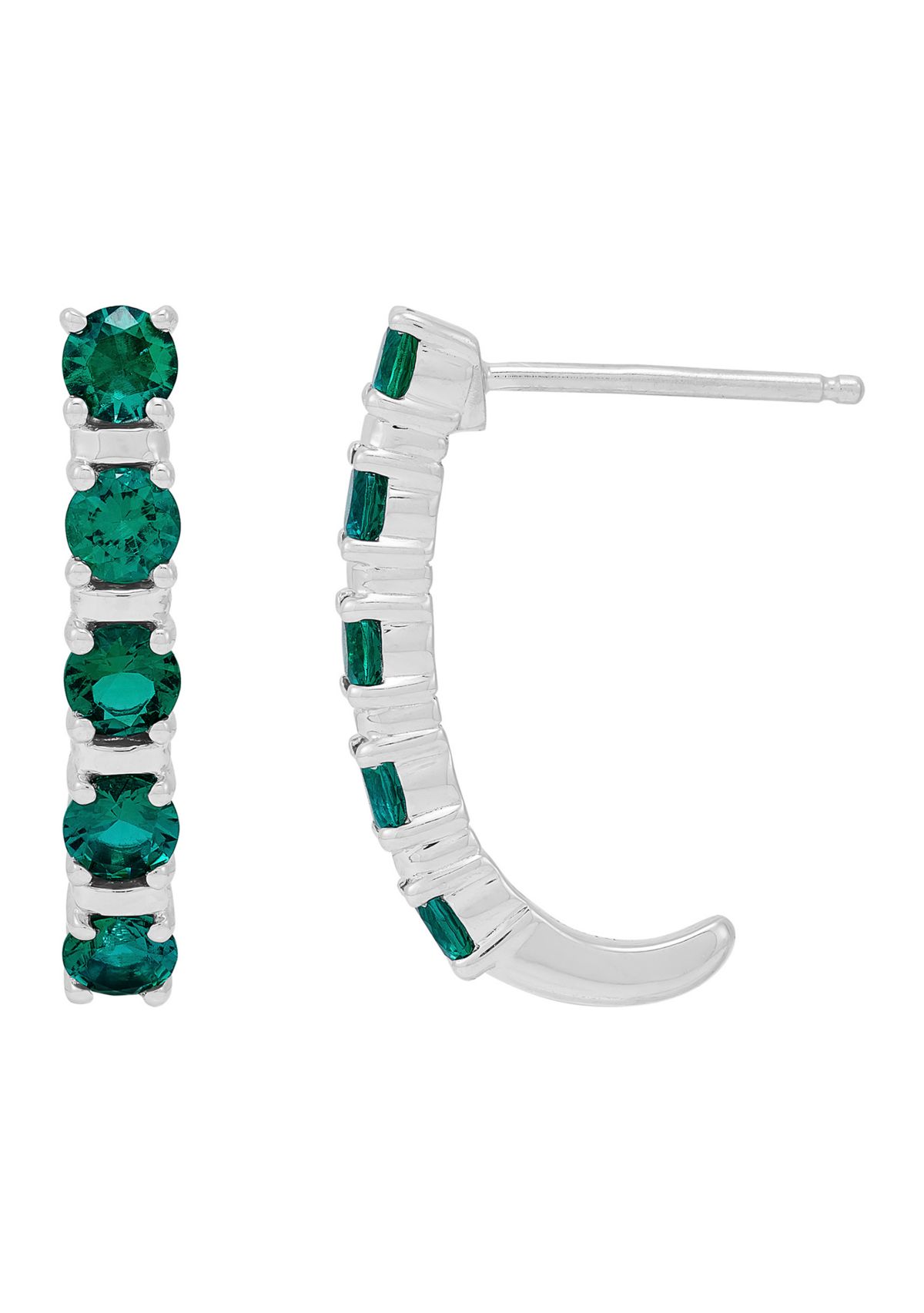 Lab Created Emerald Hoop Earrings in Sterling Silver