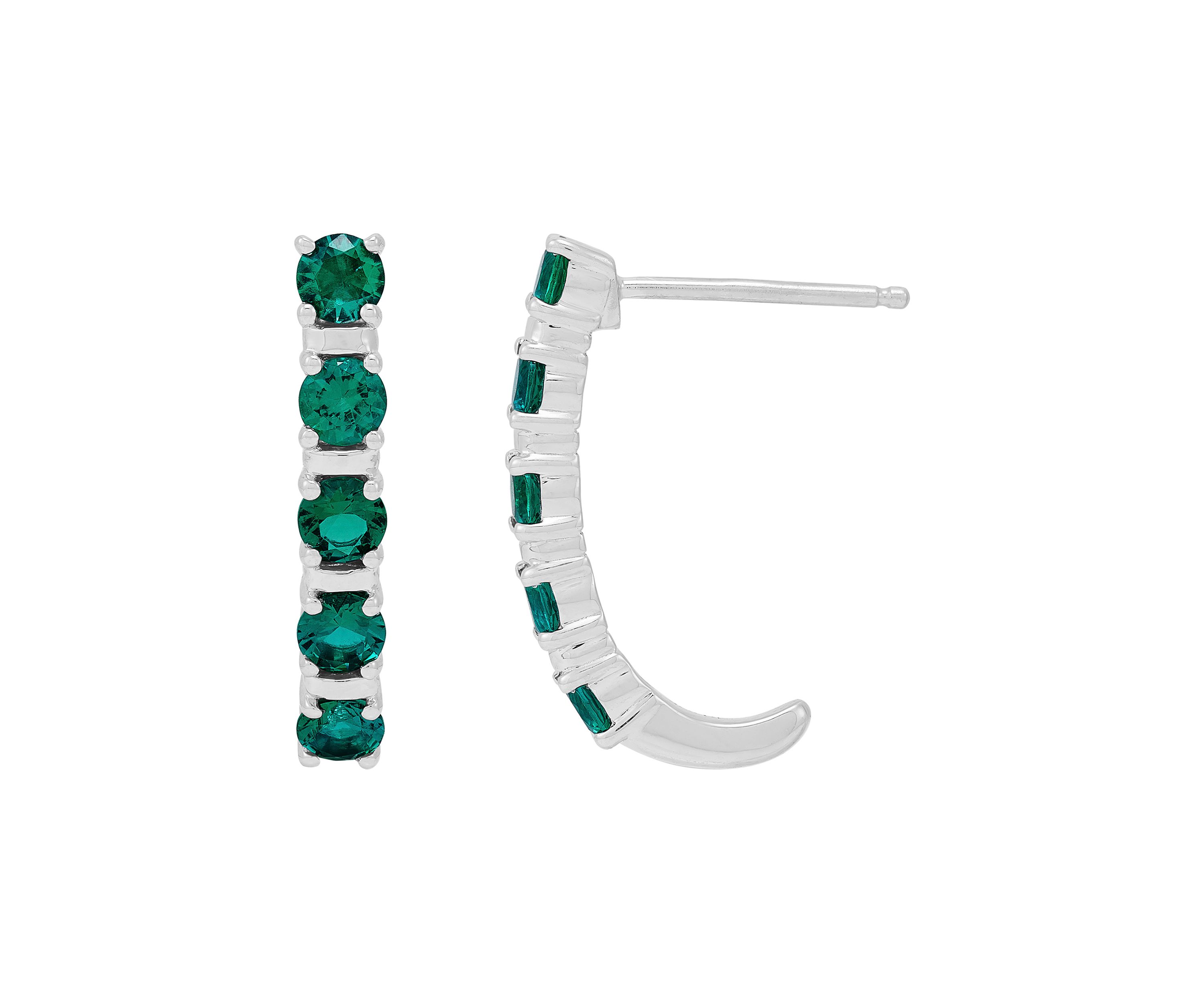 Lab Created Emerald Hoop Earrings in Sterling Silver