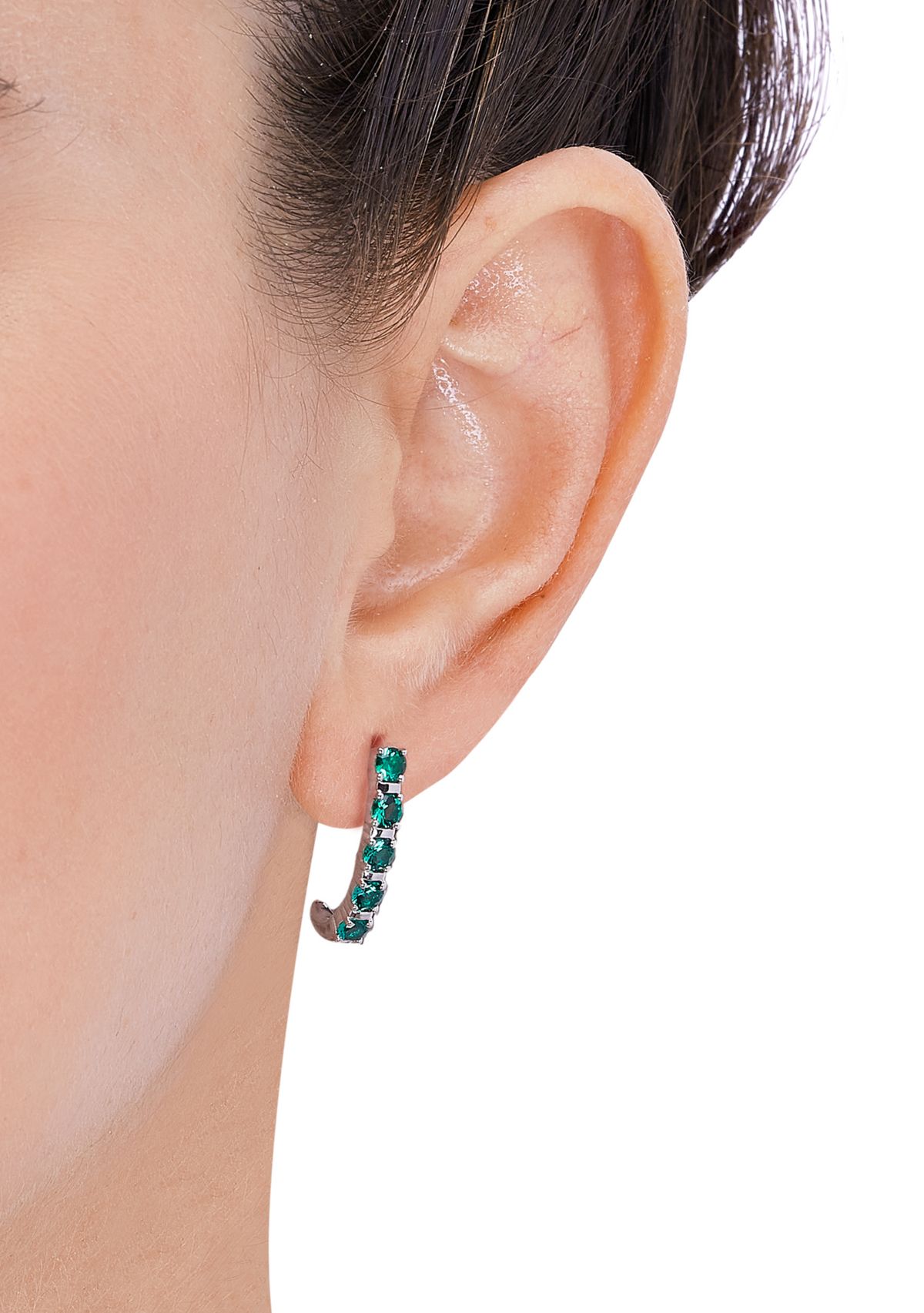 Lab Created Emerald Hoop Earrings in Sterling Silver
