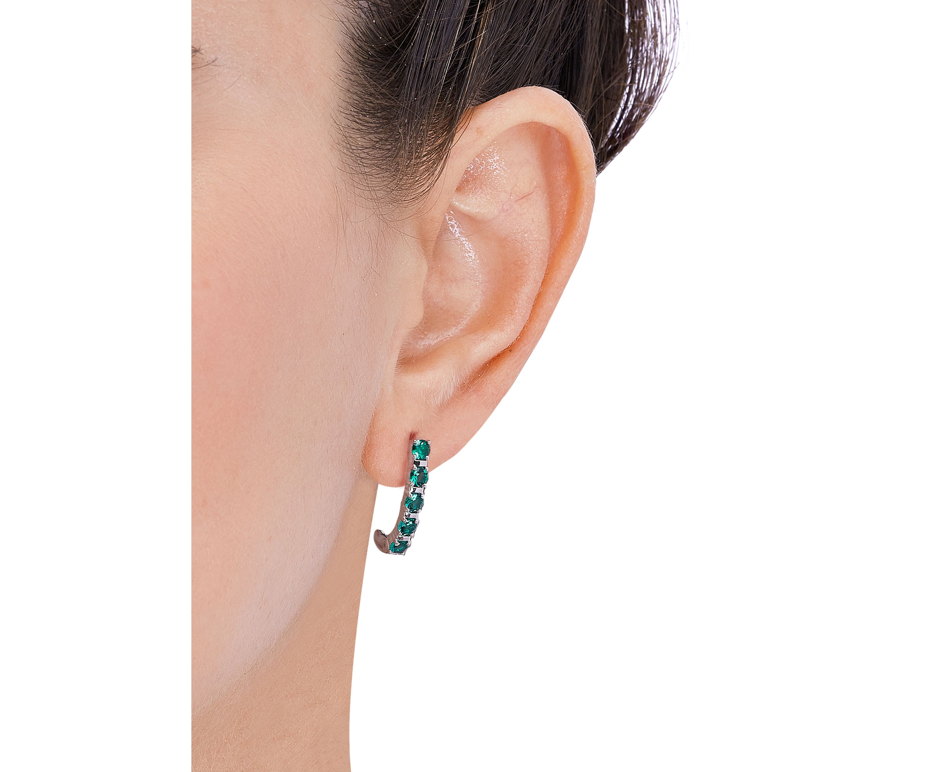 Lab Created Emerald Hoop Earrings in Sterling Silver