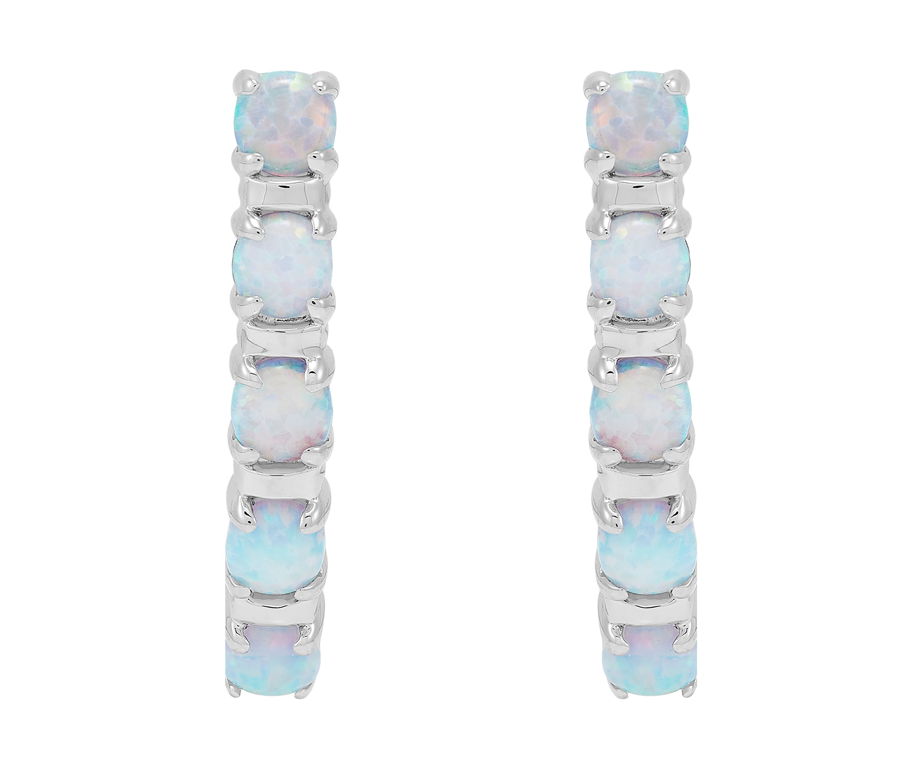 Lab Created Opal Hoop Earrings in Sterling Silver