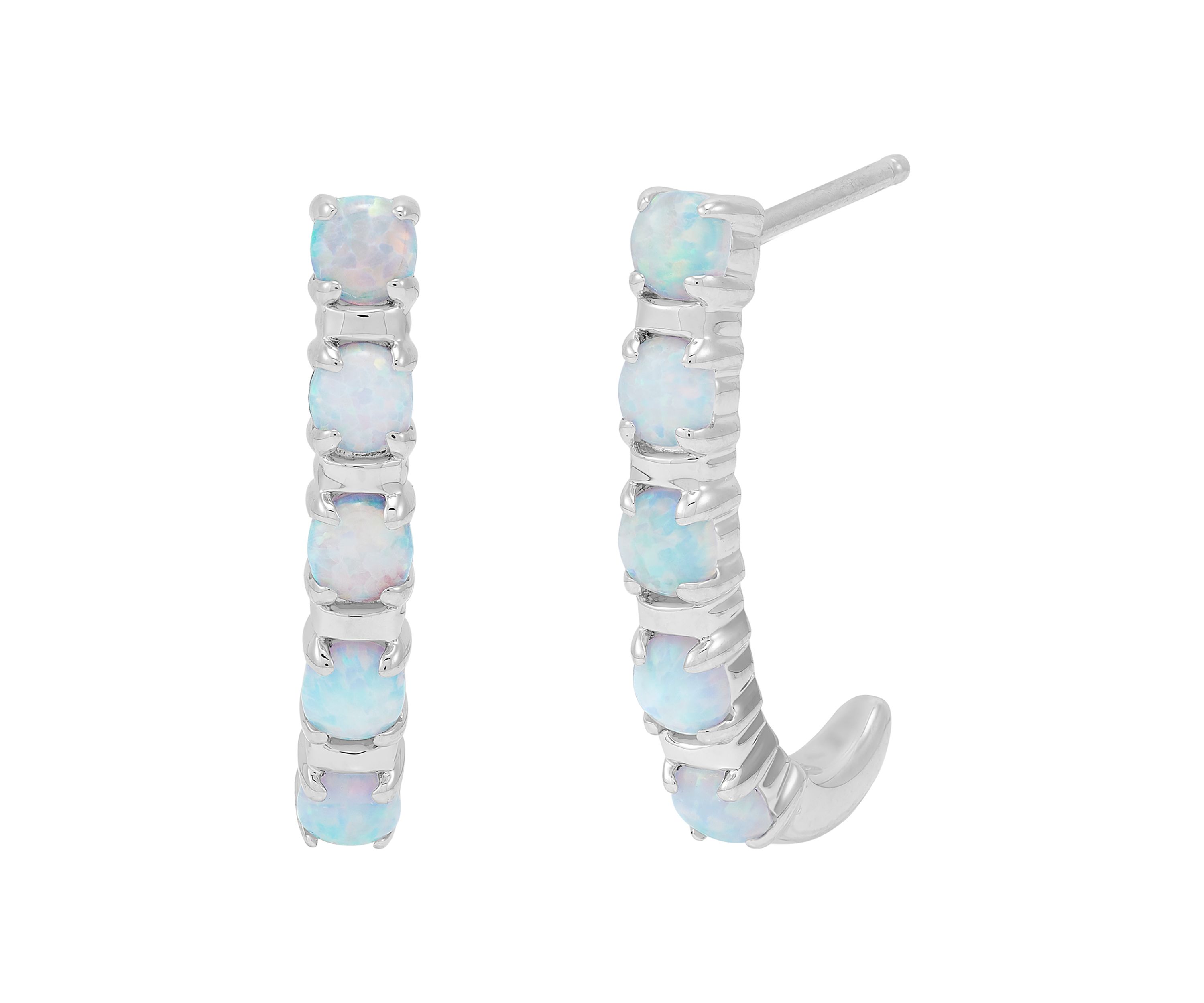Lab Created Opal Hoop Earrings in Sterling Silver