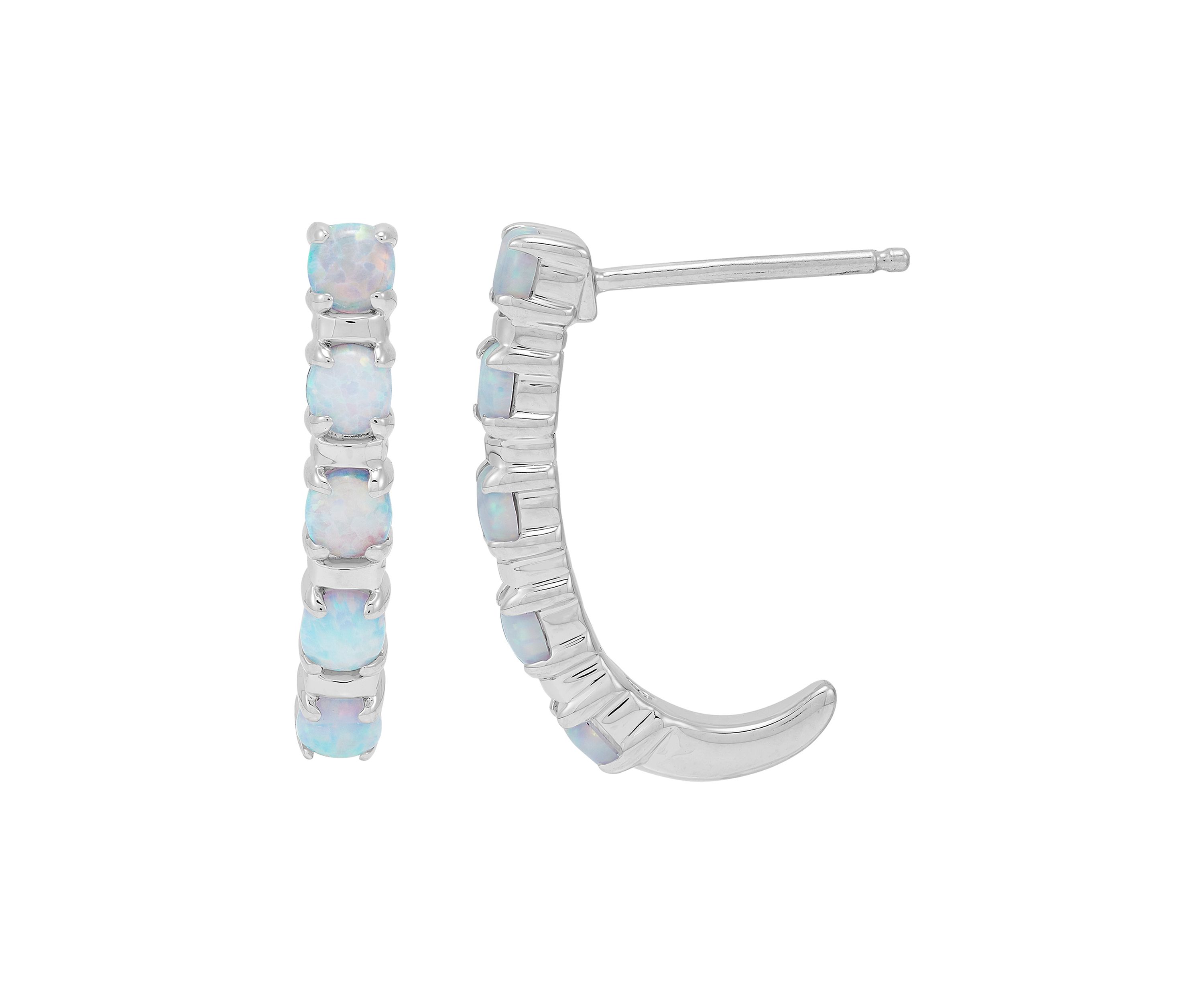 Lab Created Opal Hoop Earrings in Sterling Silver