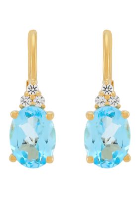 Belk & Co Swiss Blue Topaz and Lab Grown White Sapphire Earring in 10K Yellow Gold