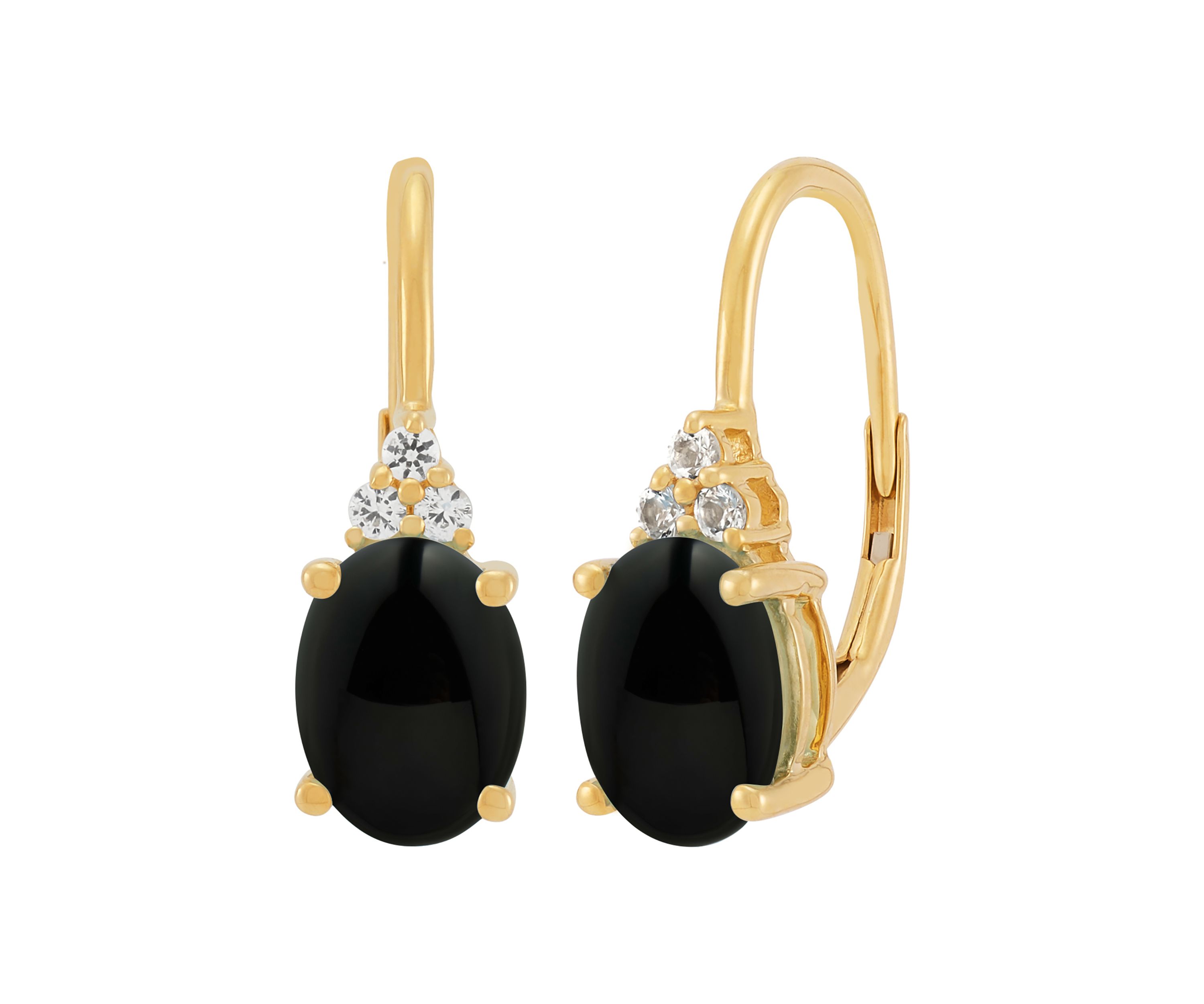 Onyx and Created White Sapphire Earrings in 10K Yellow Gold