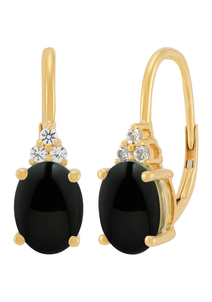Onyx and Created White Sapphire Earrings in 10K Yellow Gold