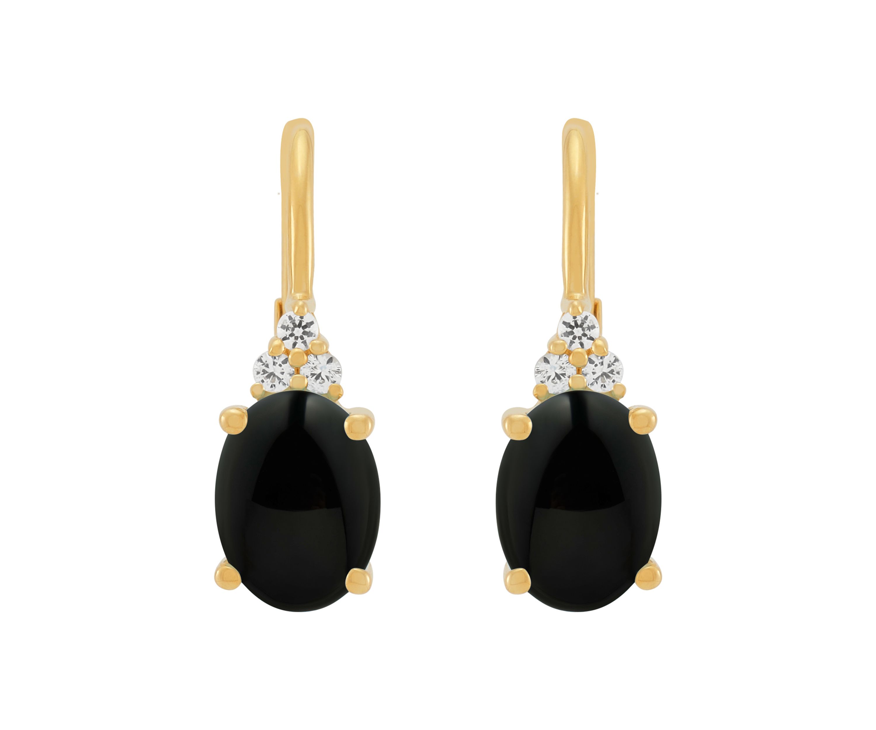 Onyx and Created White Sapphire Earrings in 10K Yellow Gold