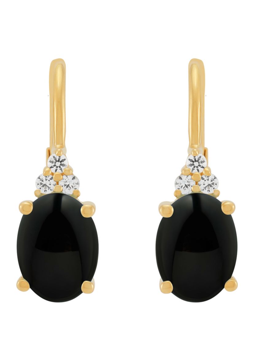 Onyx and Created White Sapphire Earrings in 10K Yellow Gold