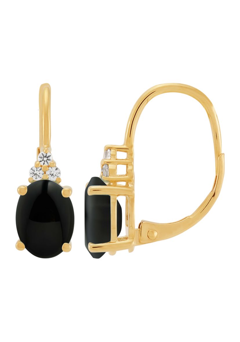 Onyx and Created White Sapphire Earrings in 10K Yellow Gold