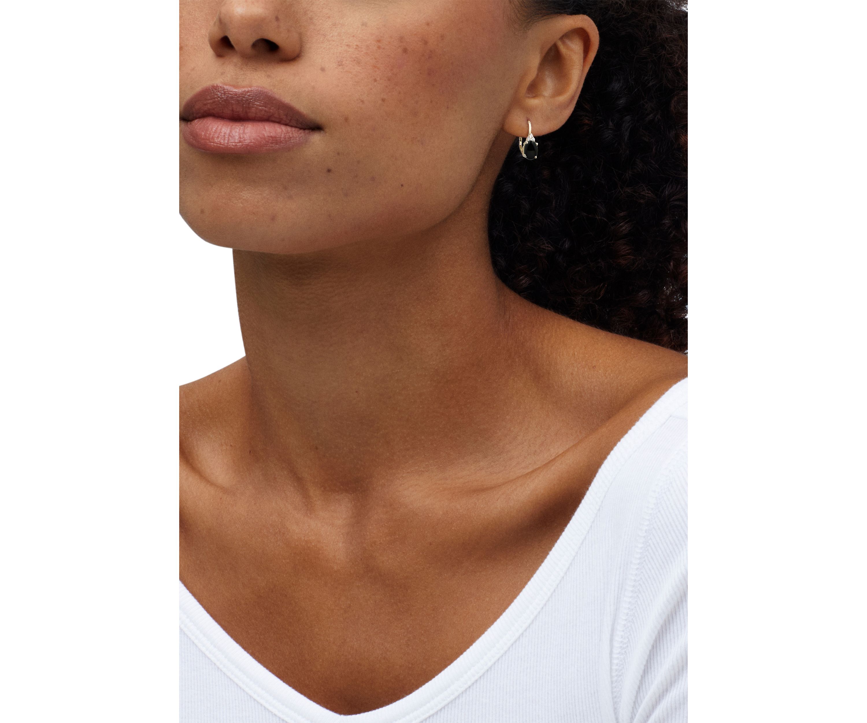 Onyx and Created White Sapphire Earrings in 10K Yellow Gold