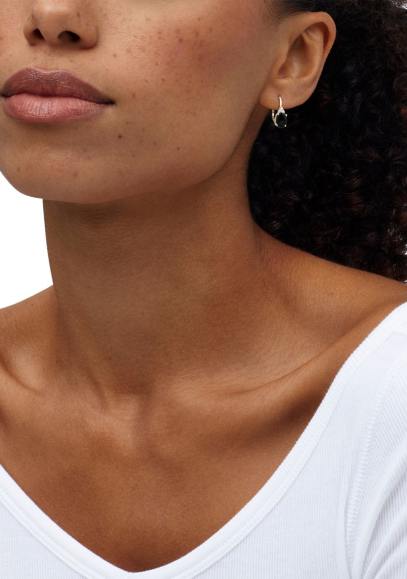 Onyx and Created White Sapphire Earrings in 10K Yellow Gold