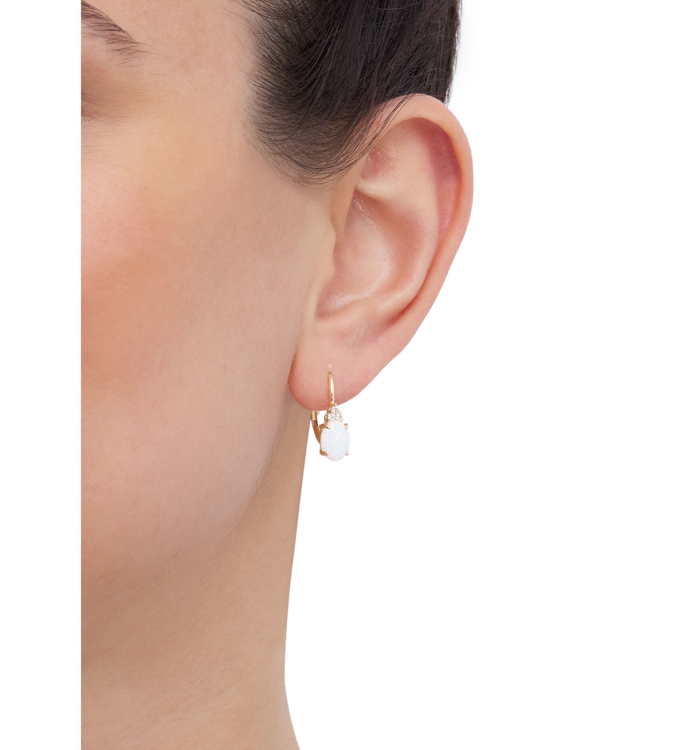 Lab Grown Opal and Lab Grown White Sapphire Earrings in 10K Yellow Gold
